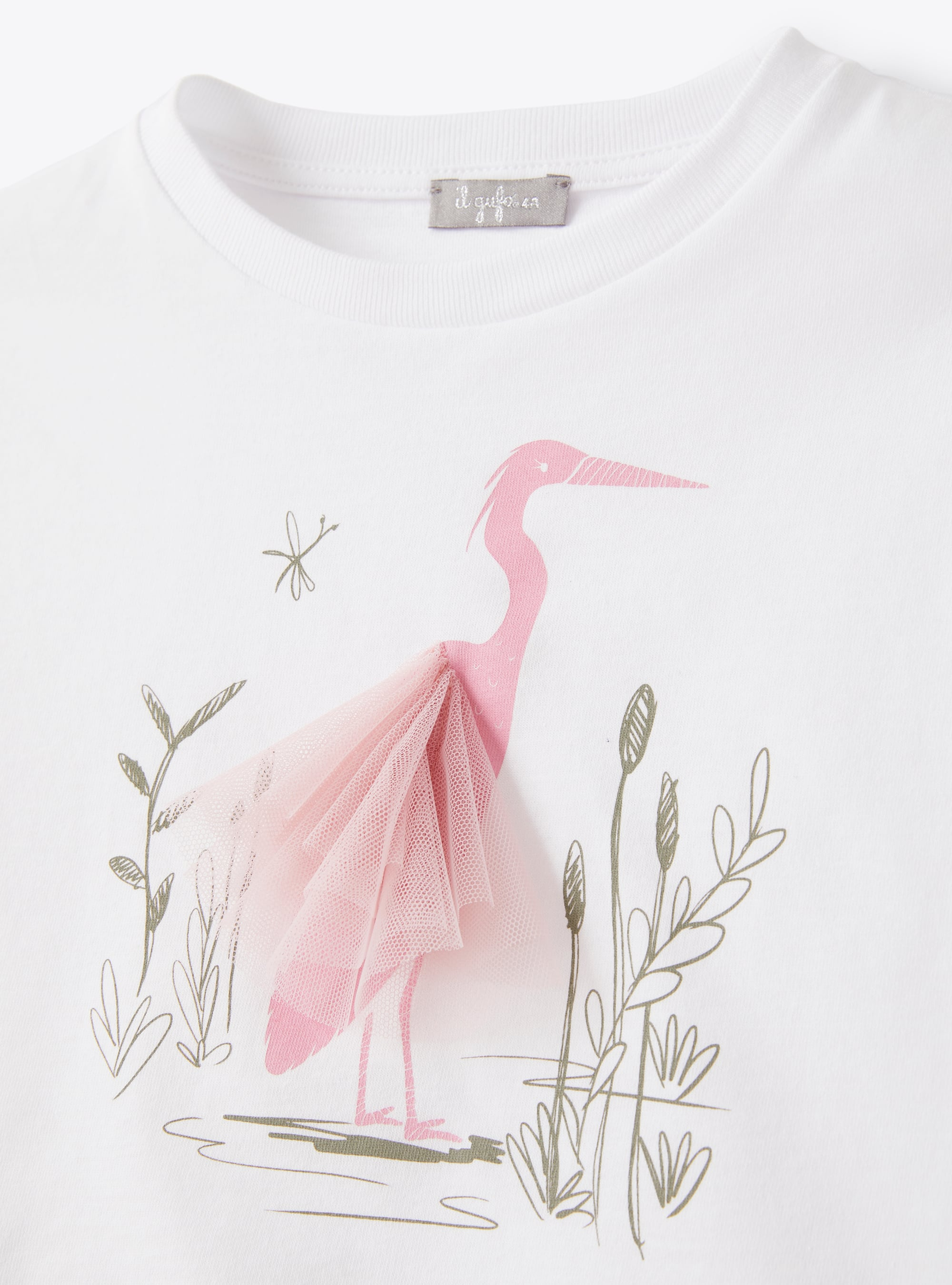 White t-shirt with flamingo print - White | Il Gufo