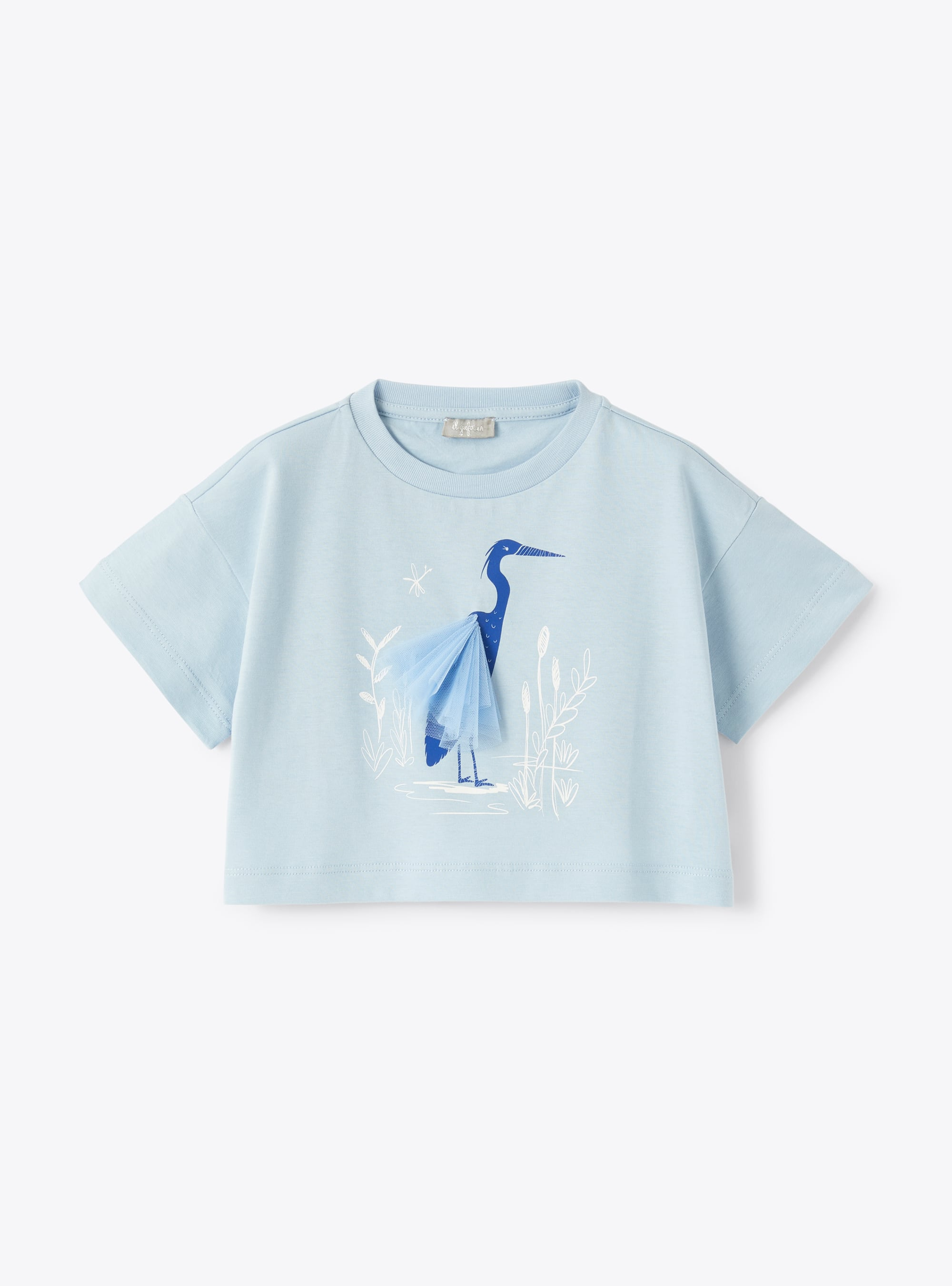 White t-shirt with flamingo print - Light blue | Il Gufo