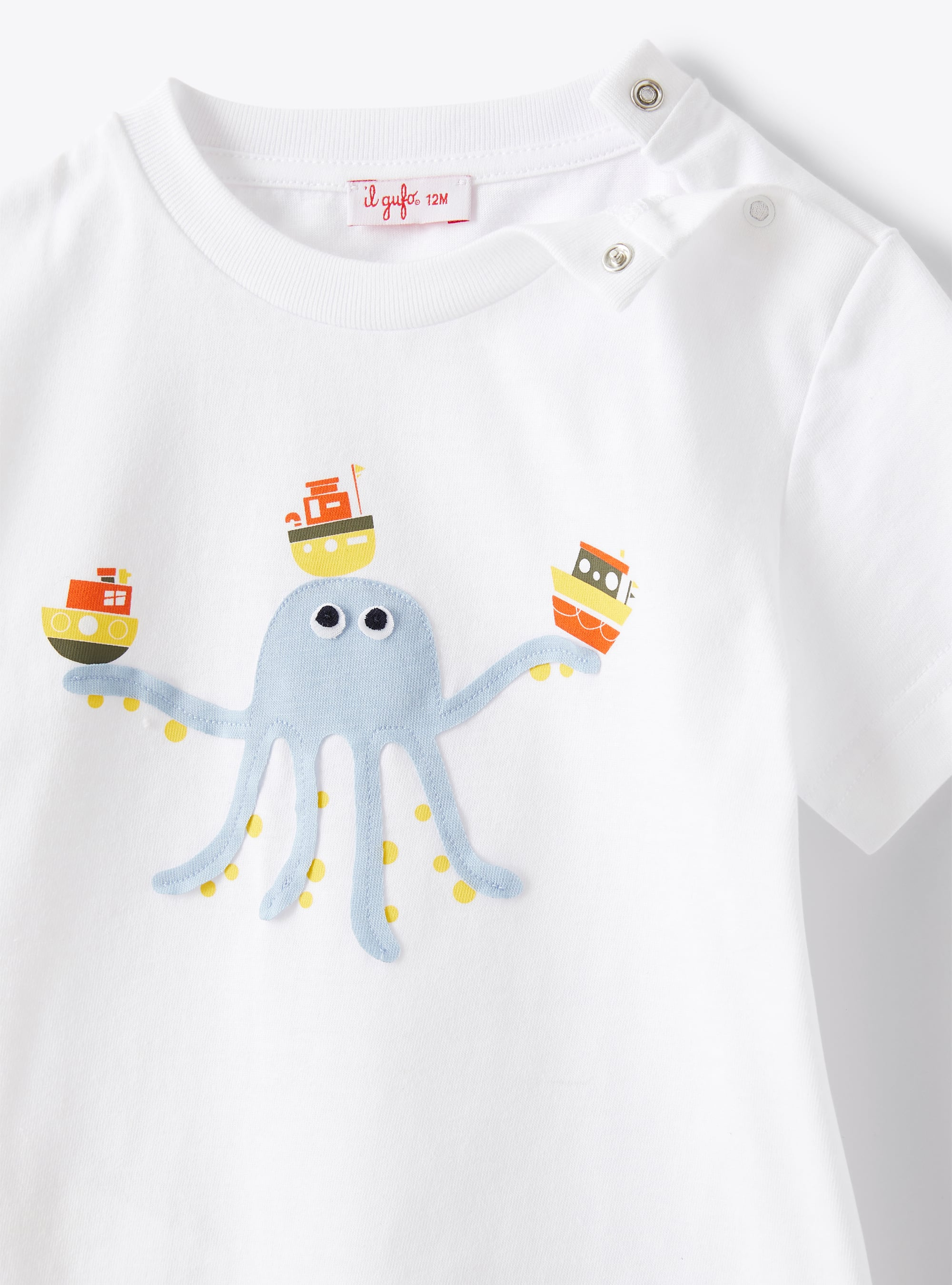T-shirt with appliquéd octopus - White | Il Gufo