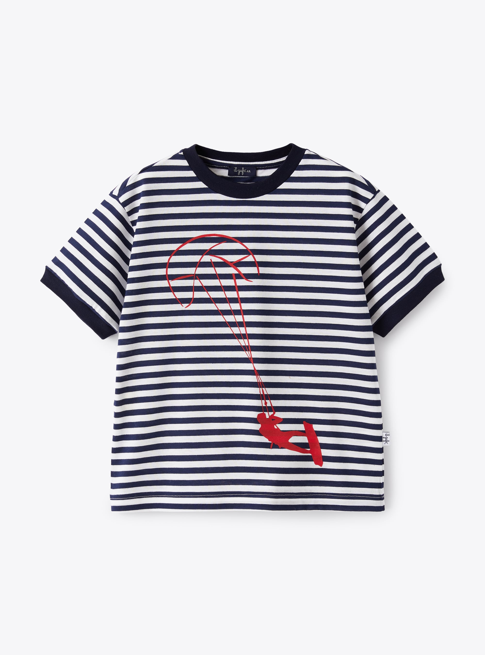 T-shirt a righe con dettaglio rosso - Blu | Il Gufo