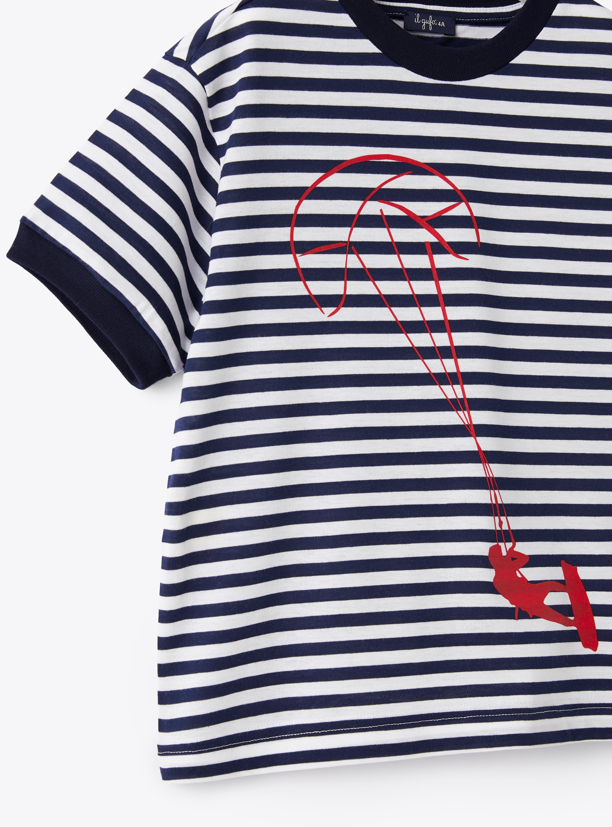 Gestreiftes T-Shirt mit rotem Detail - Blau | Il Gufo