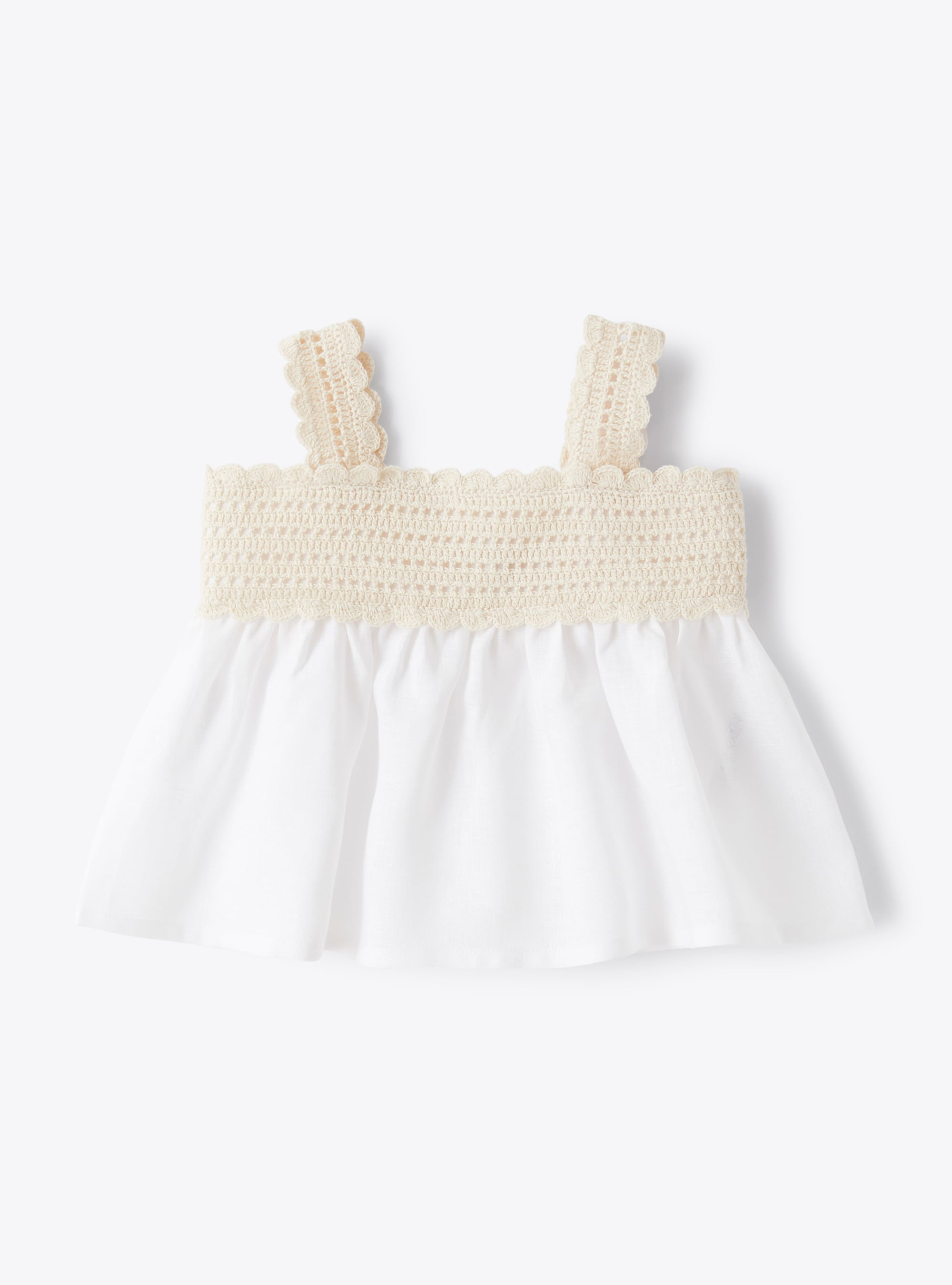Crochet top in white linen - T-shirts - Il Gufo
