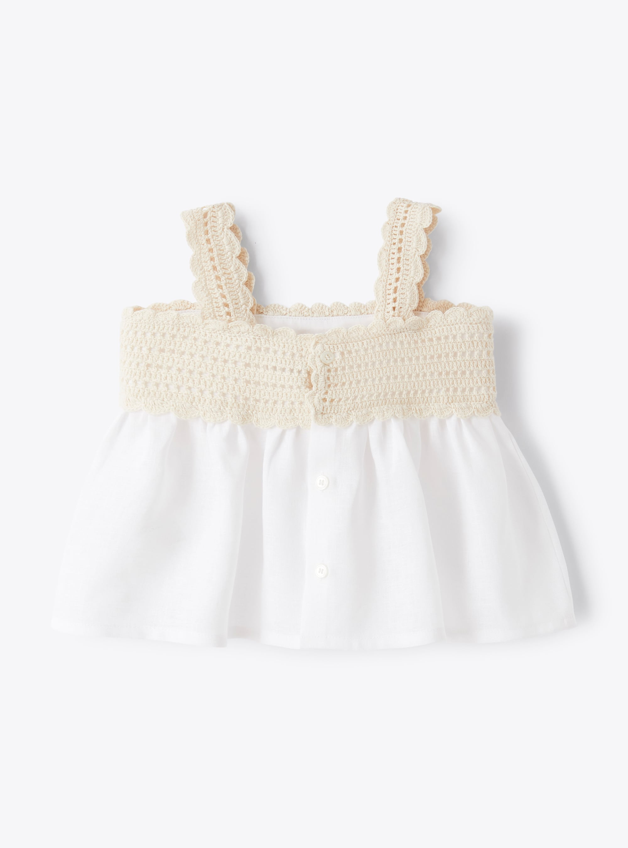 Crochet top in white linen - White | Il Gufo