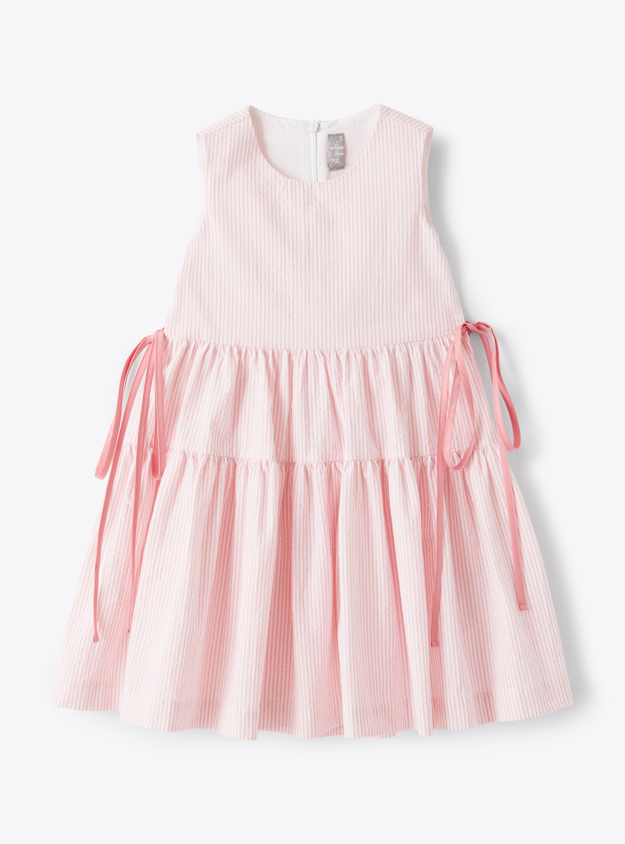Sleeveless dress in striped seersucker - Pink | Il Gufo