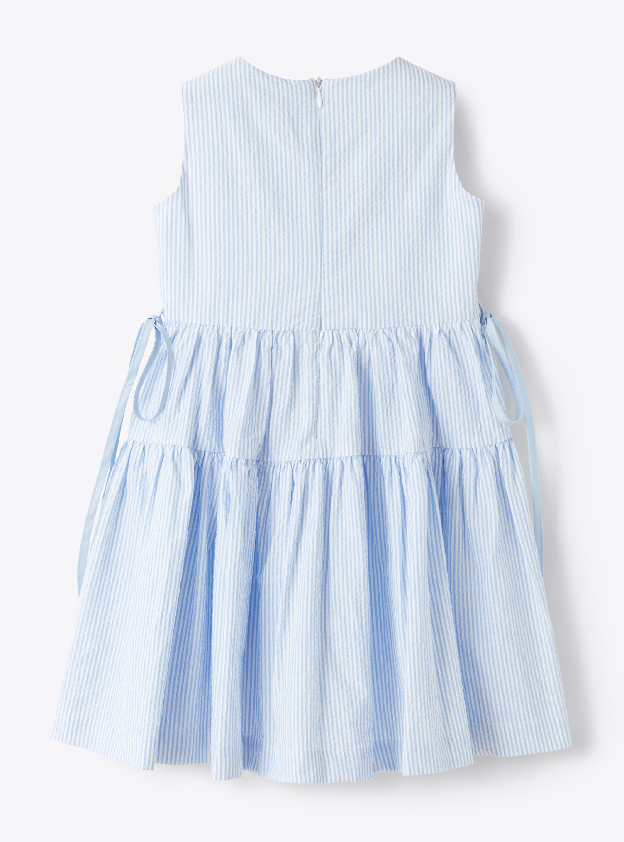 Sleeveless dress in striped seersucker - Light blue | Il Gufo