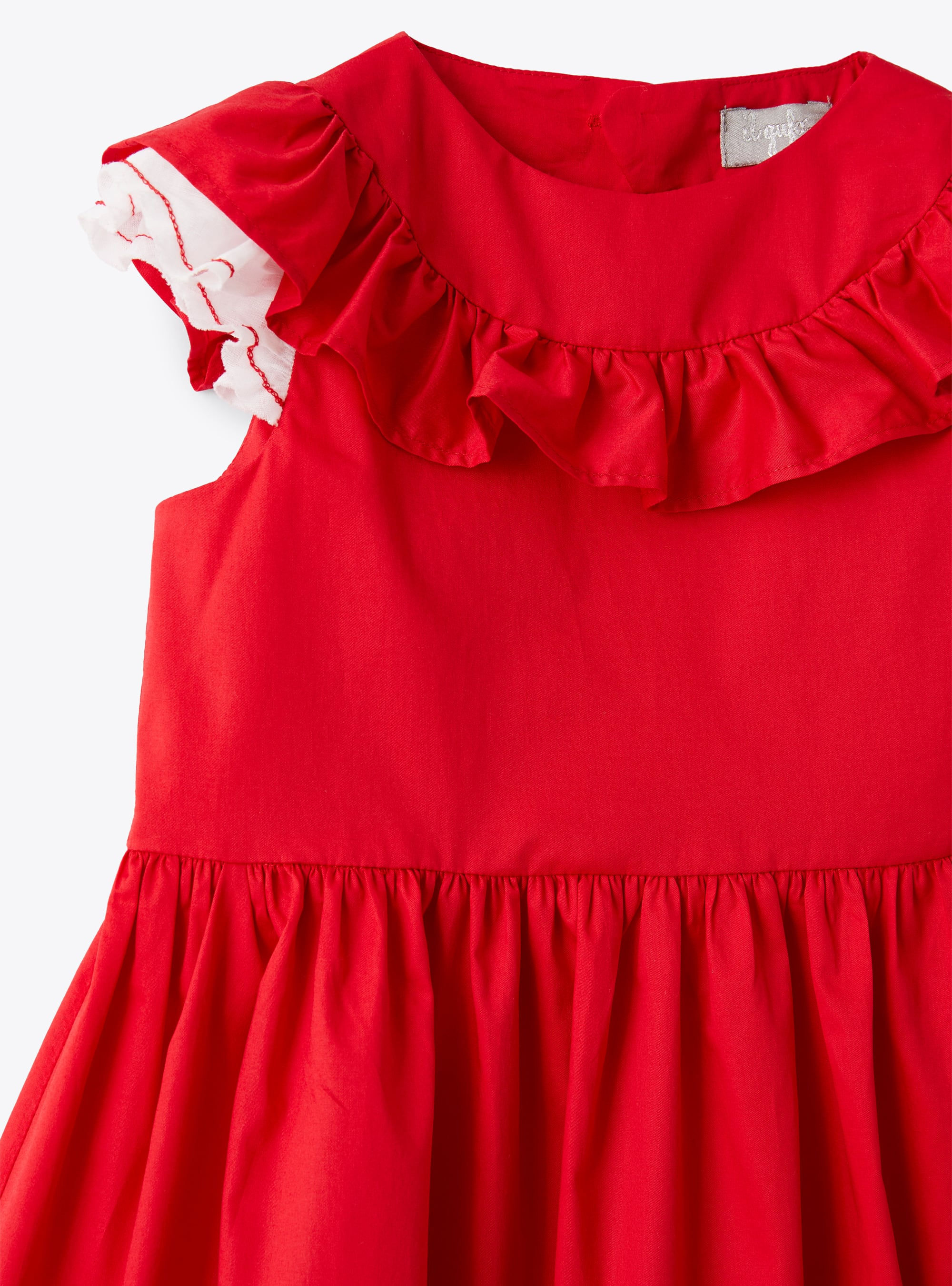 Sateen dress with ruffle detail - Red | Il Gufo