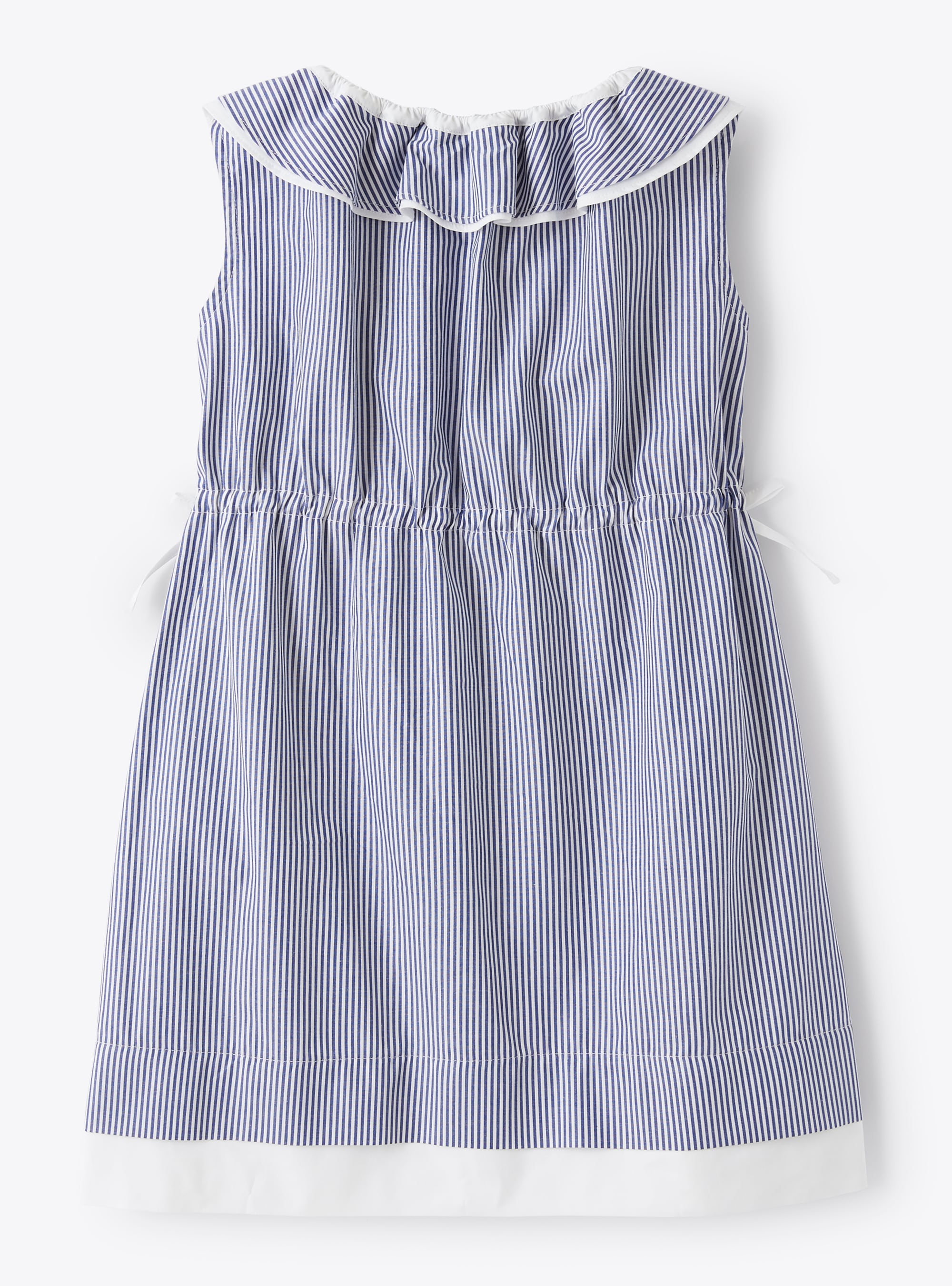 Striped dress with ruffle around neckline - Blue | Il Gufo