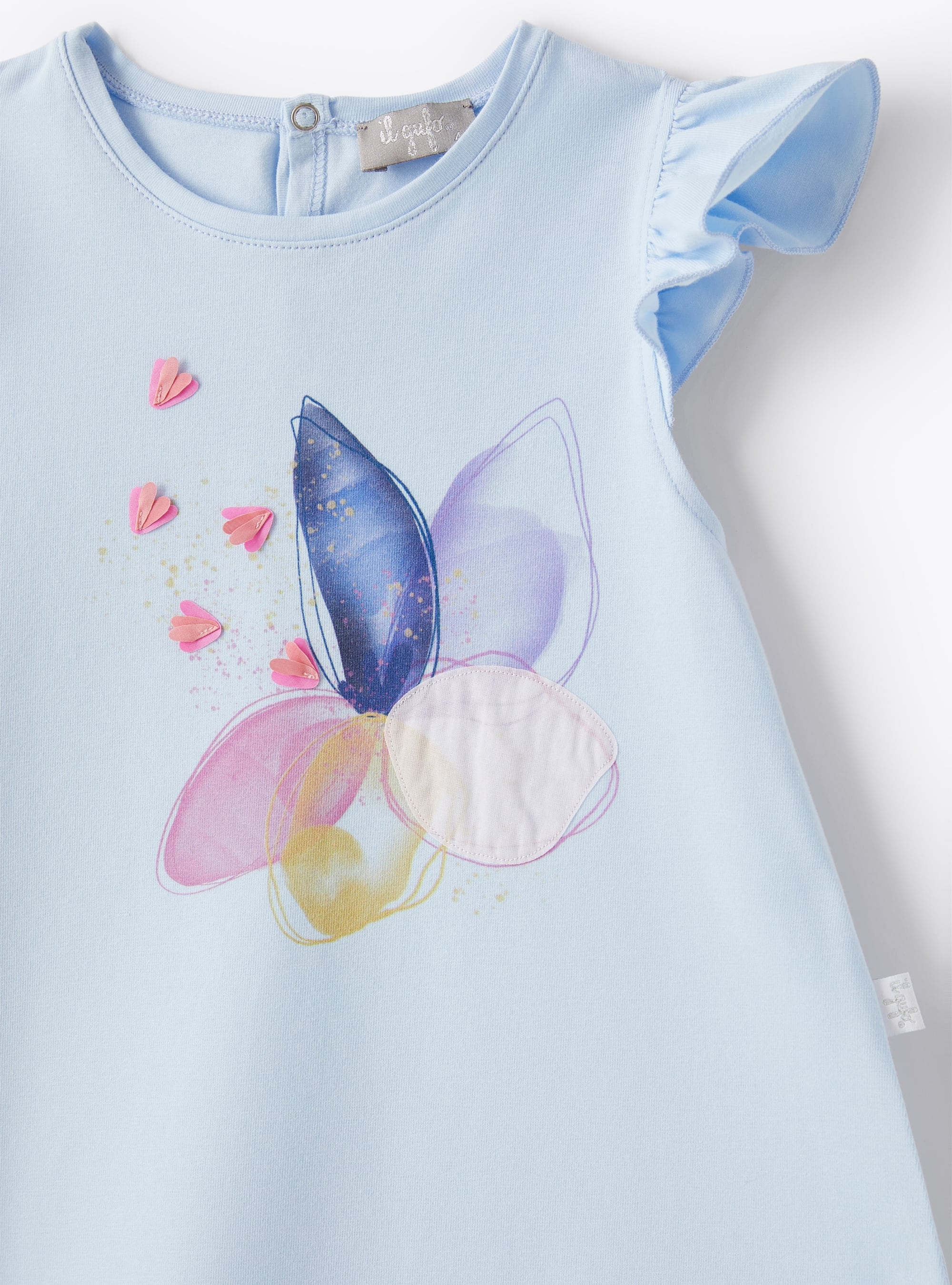 Dress in jersey with butterfly - Light blue | Il Gufo