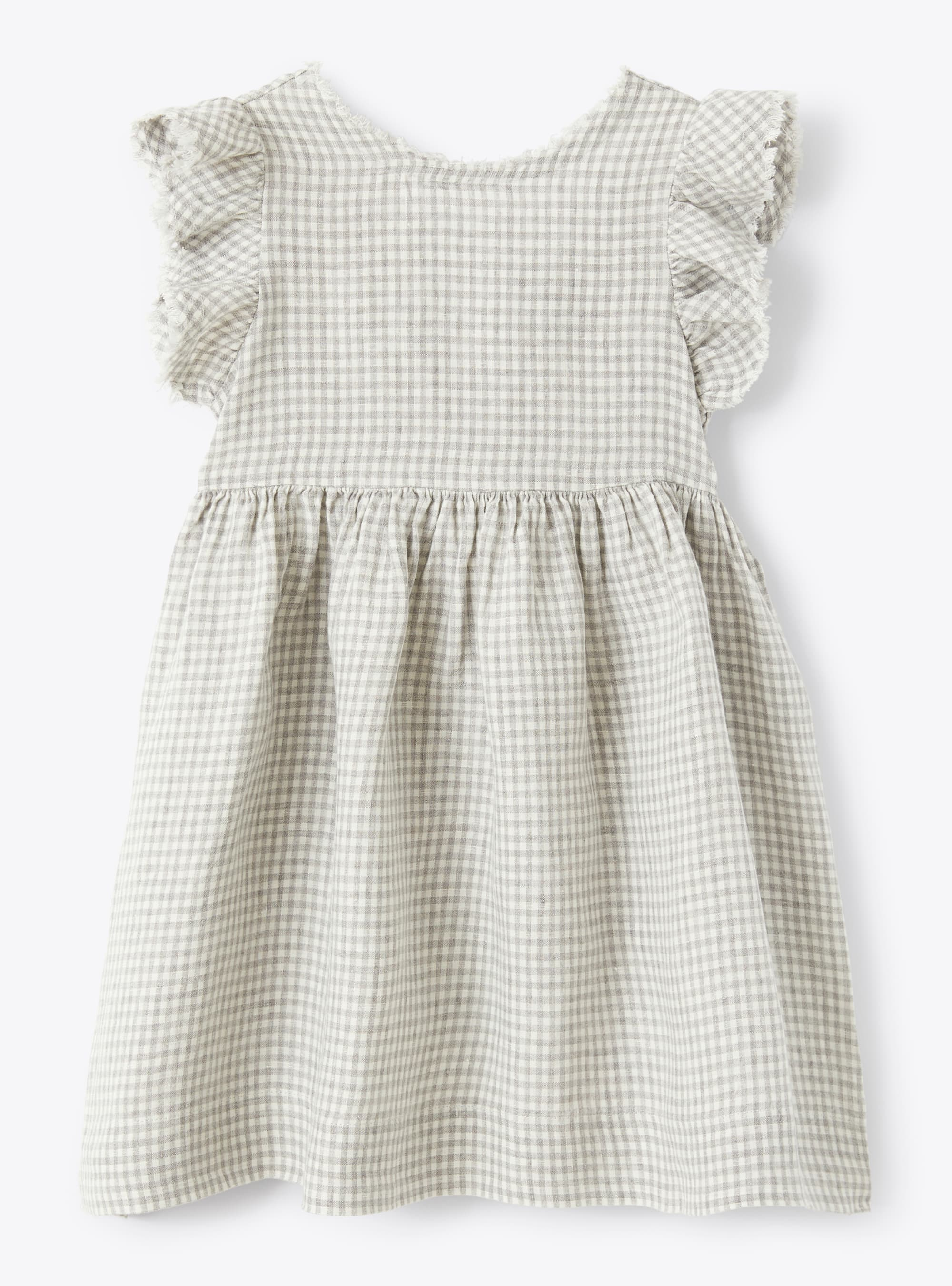Chequered linen dress with bow - Grey | Il Gufo