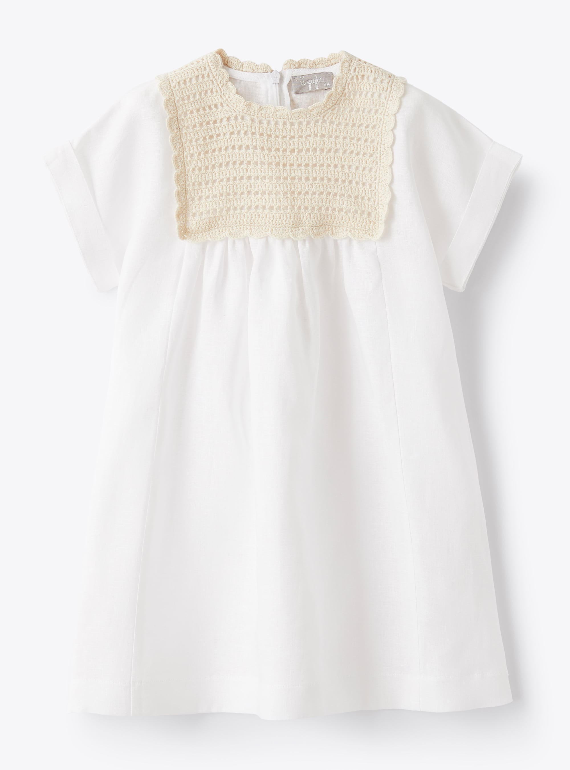 Vestito in lino con applicazione crochet - Bianco | Il Gufo
