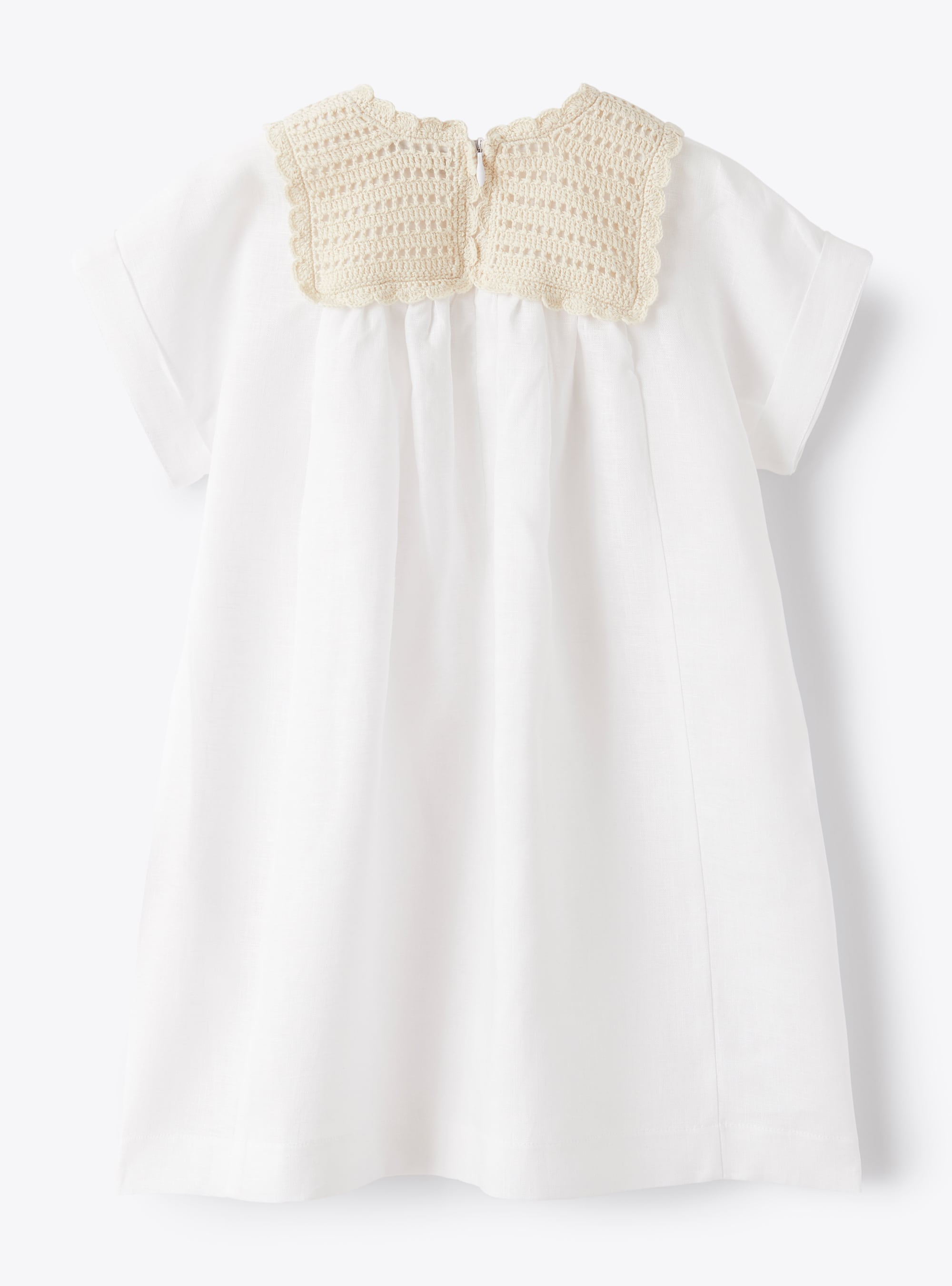 Vestito in lino con applicazione crochet - Bianco | Il Gufo