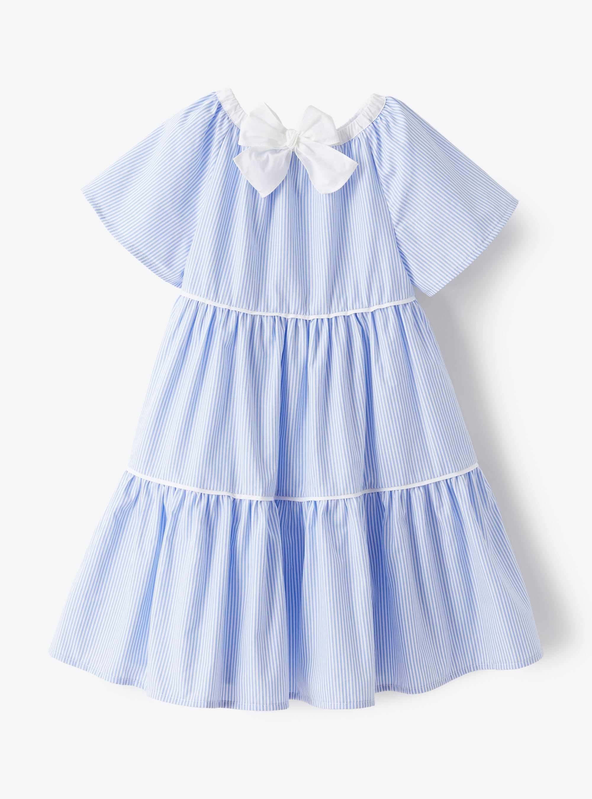 Tiered dress in a light-blue stripe - Light blue | Il Gufo