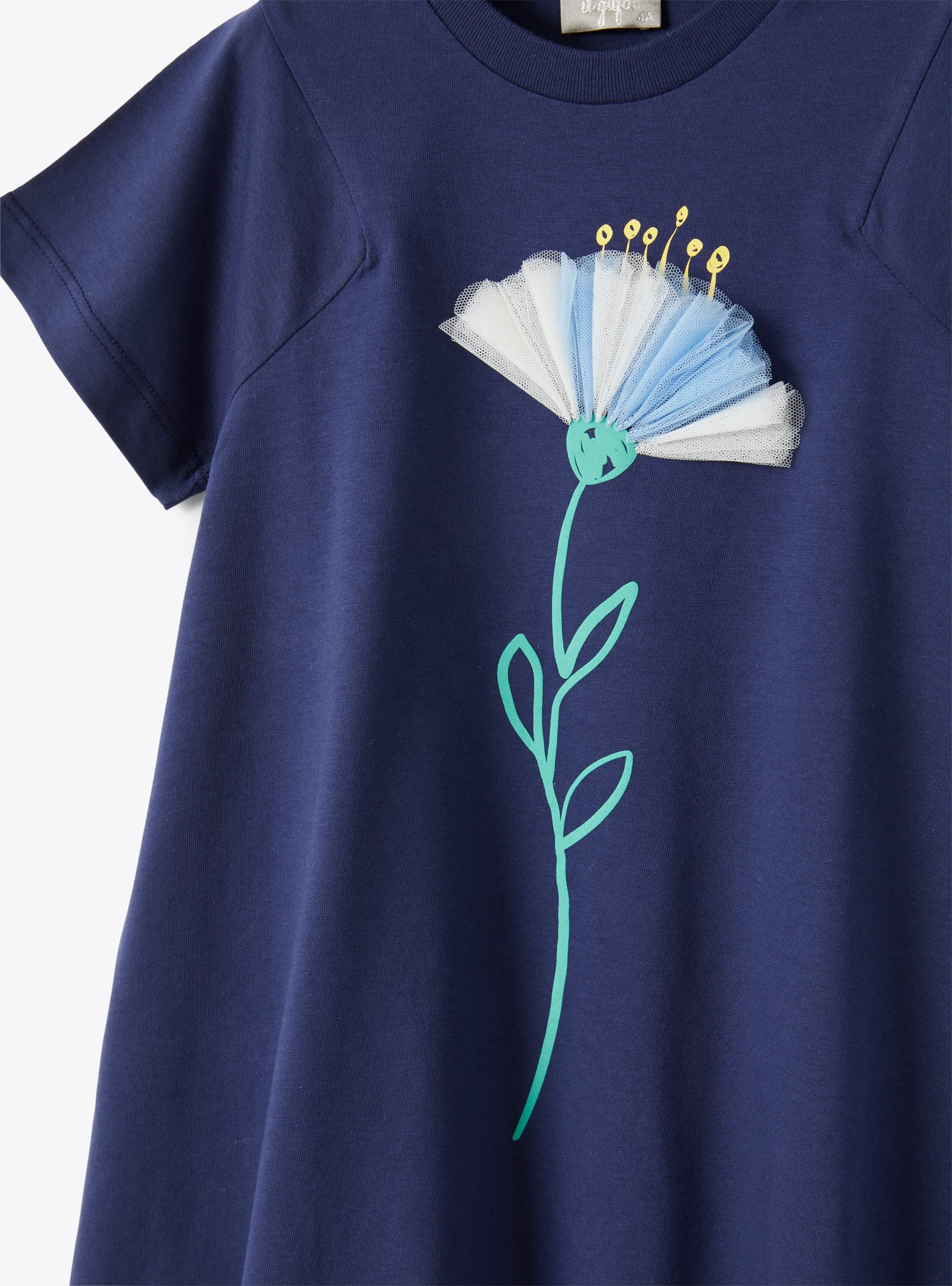 Blaues Jerseykleid mit Blume - Blau | Il Gufo