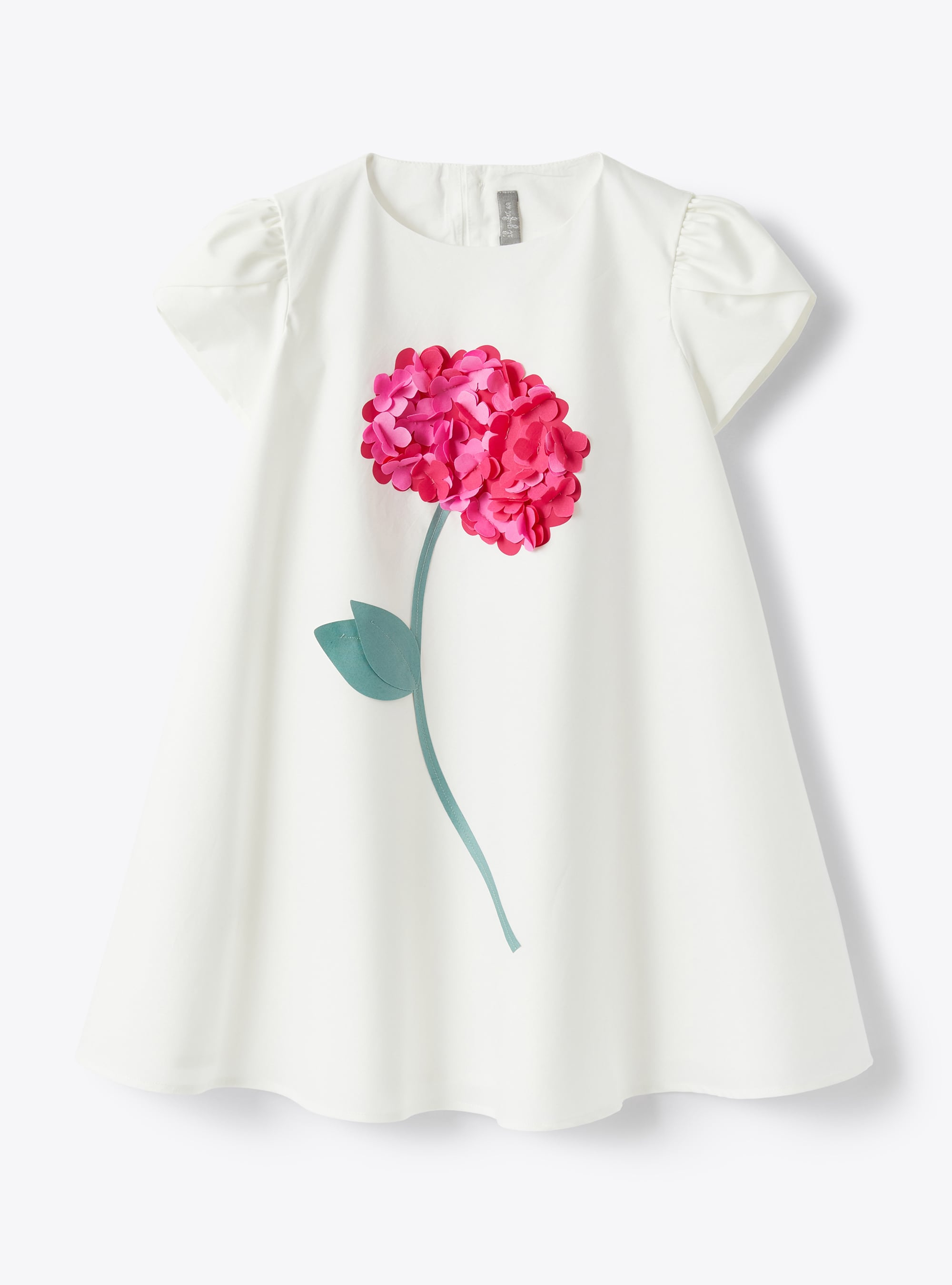Kleid aus Baumwollsatin mit Blume - Weiss | Il Gufo