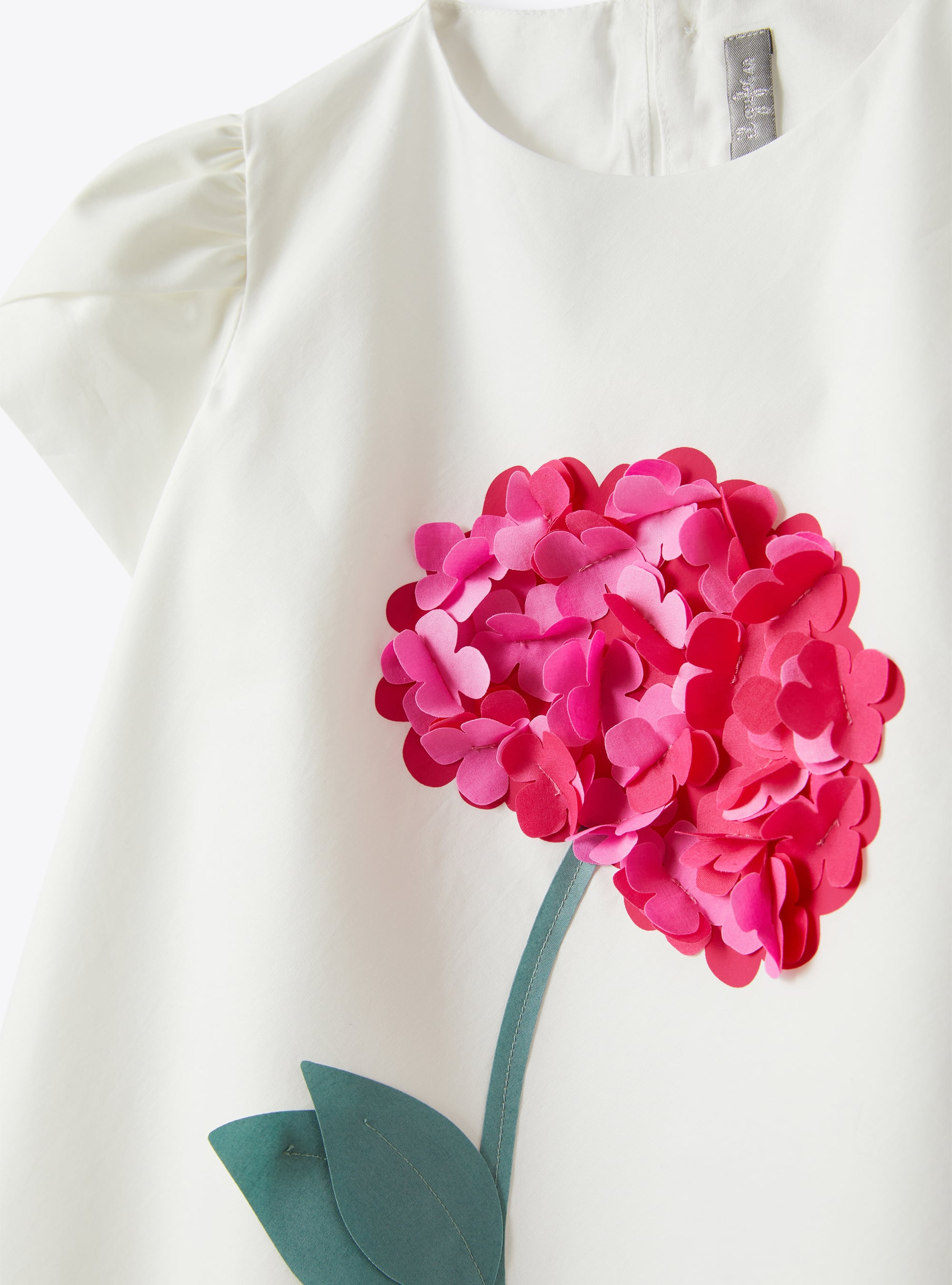Kleid aus Baumwollsatin mit Blume - Weiss | Il Gufo