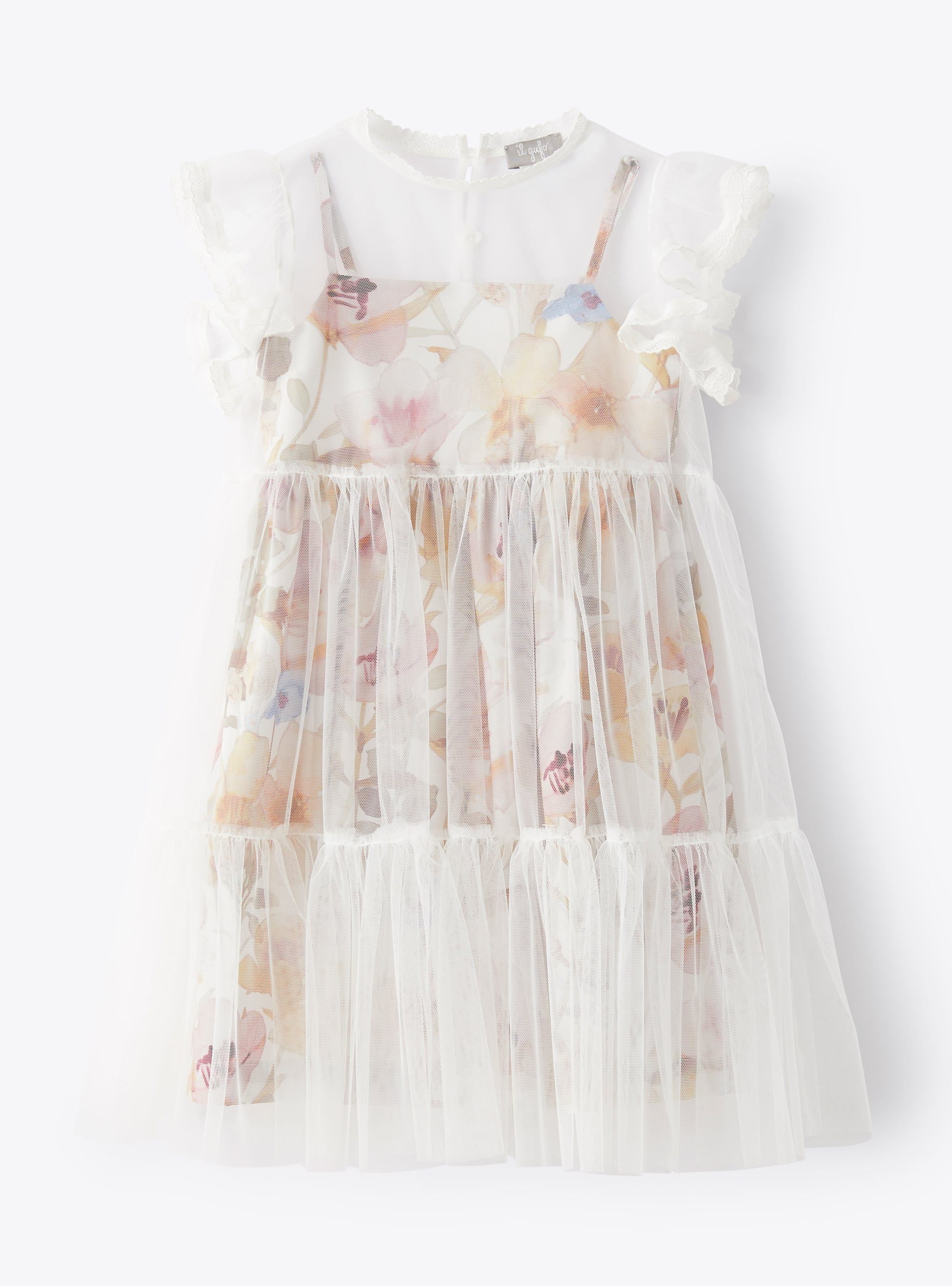 White-tulle dress with flowers - Dresses - Il Gufo