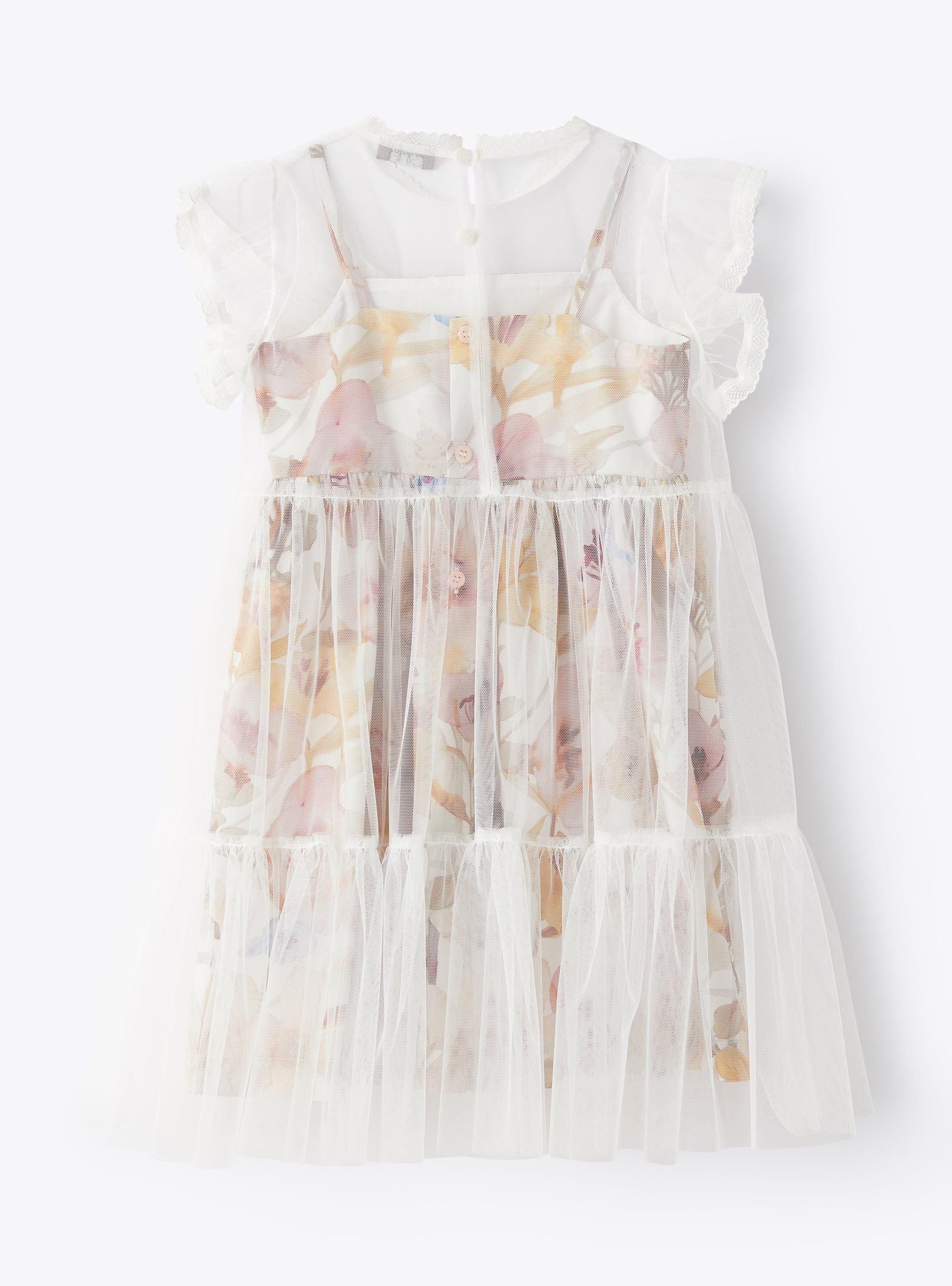 Kleid aus weißem Tüll mit Blumen - Weiss | Il Gufo