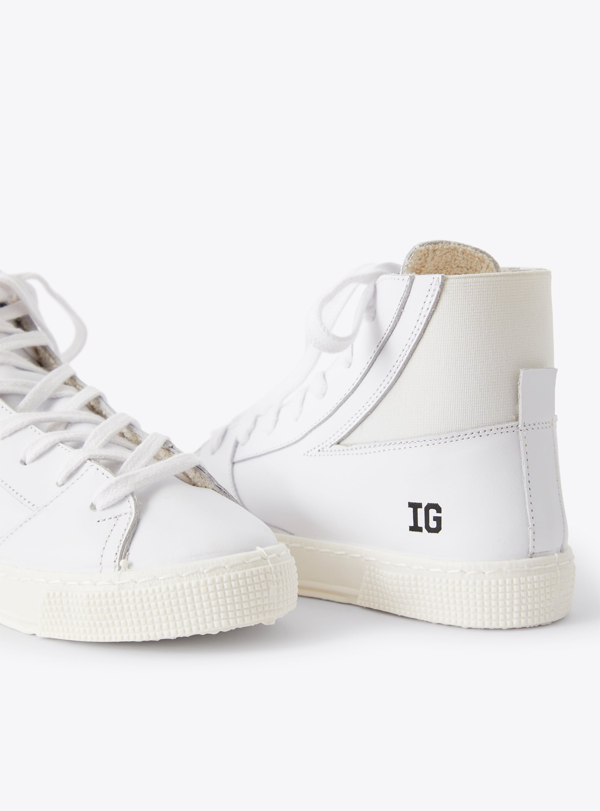 High-top IG sneaker in white leather - White | Il Gufo