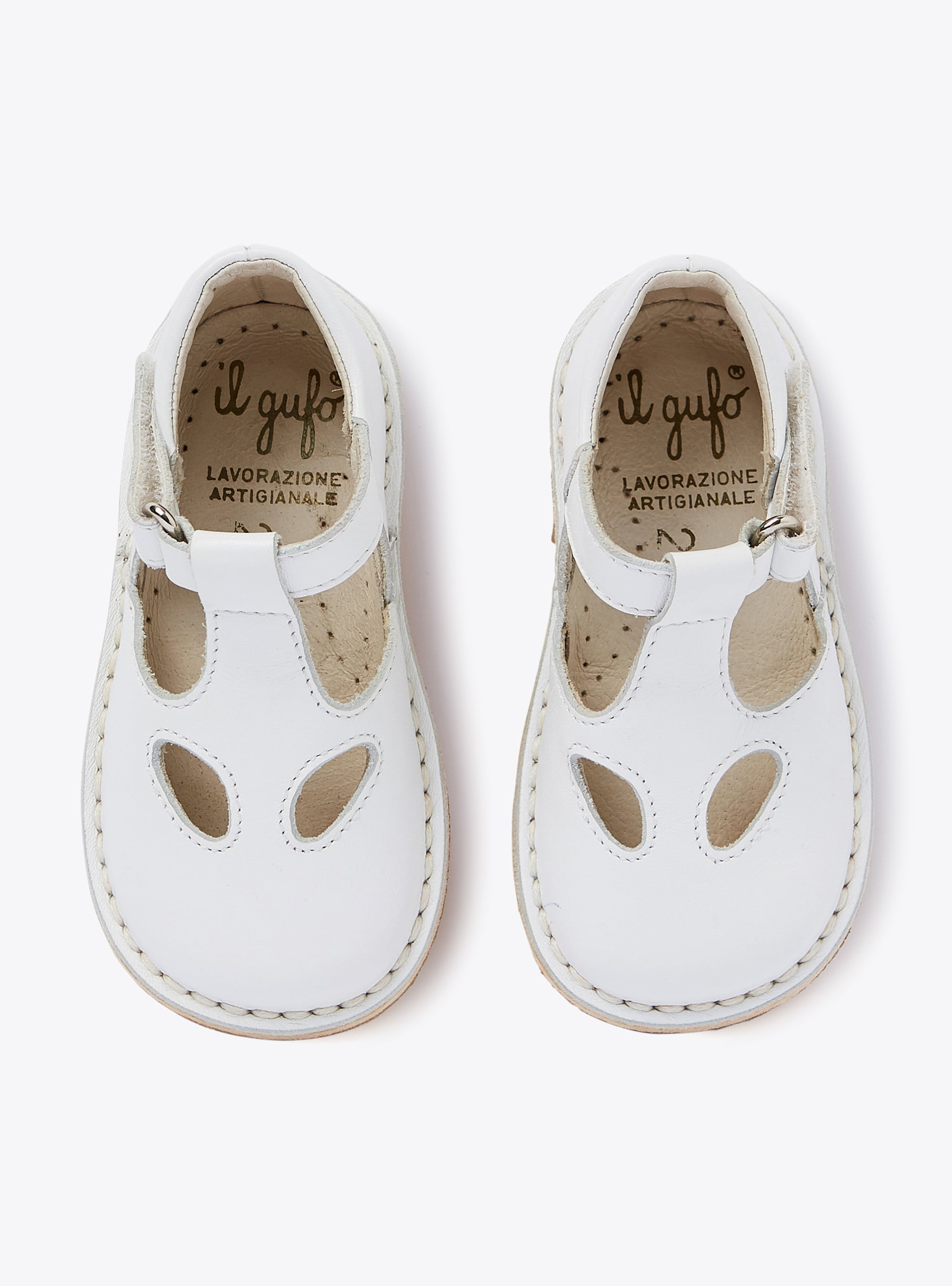 White leather sandals with two holes - White | Il Gufo