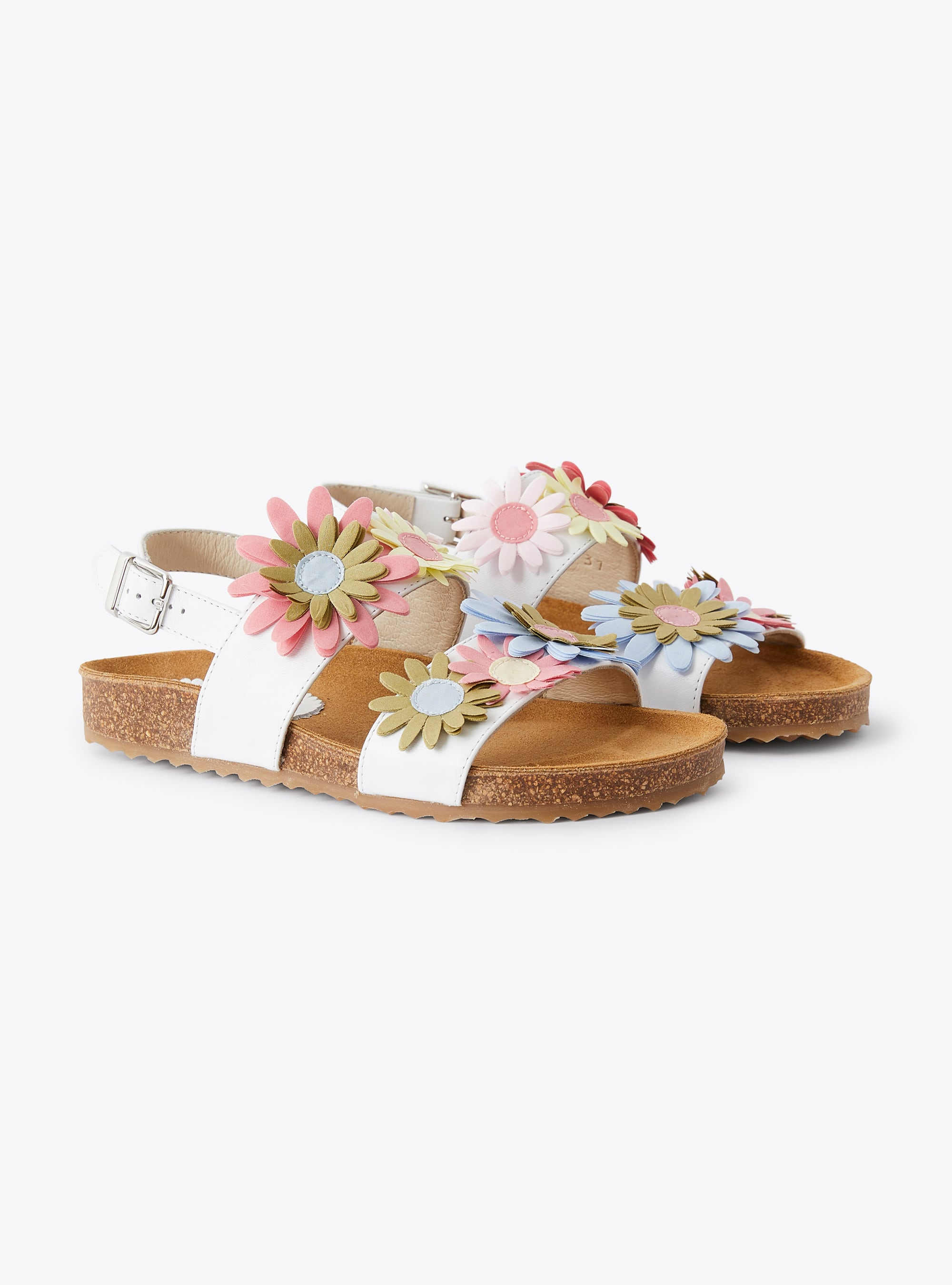 Sandalo in pelle con fiori multicolor - Scarpe - Il Gufo