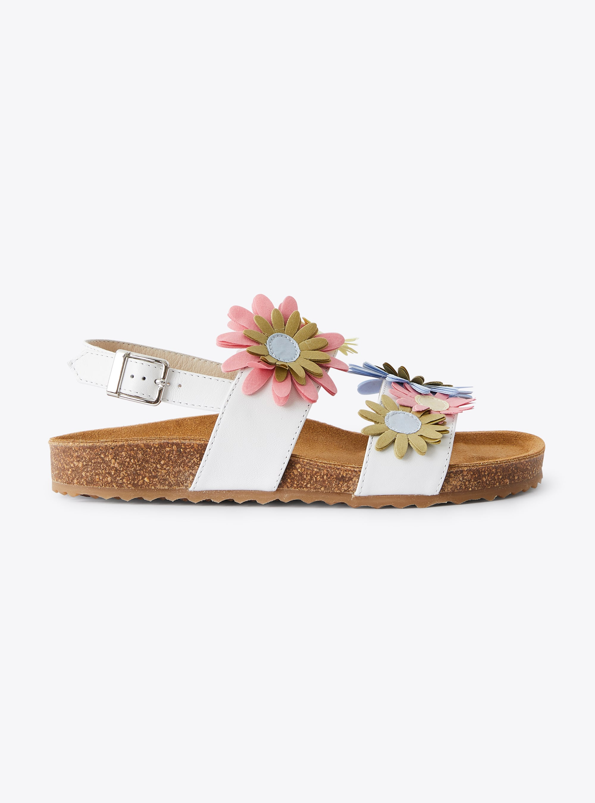 Leather sandal with multi-coloured flowers - multicolor | Il Gufo