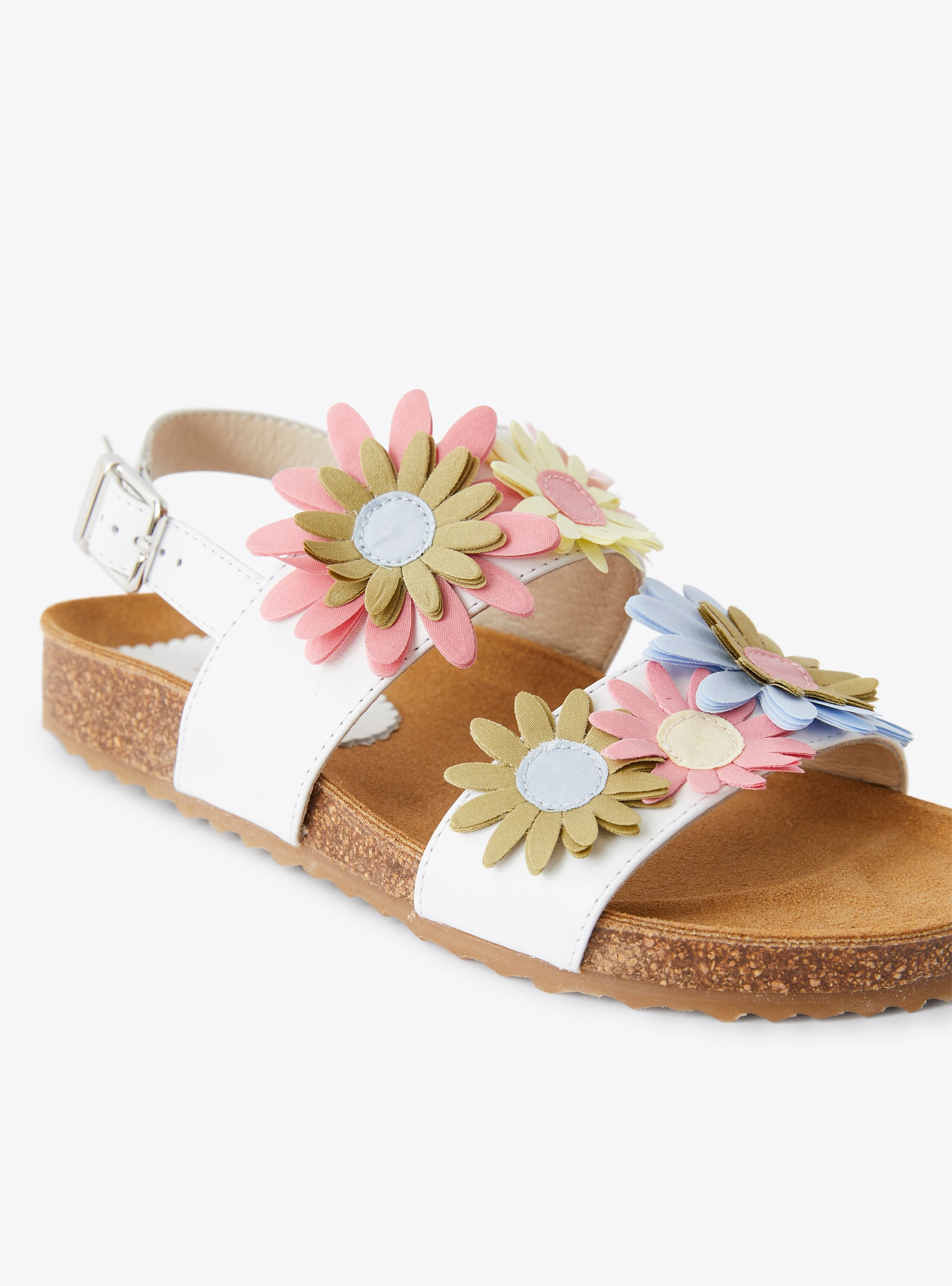 Leather sandal with multi-coloured flowers - multicolor | Il Gufo