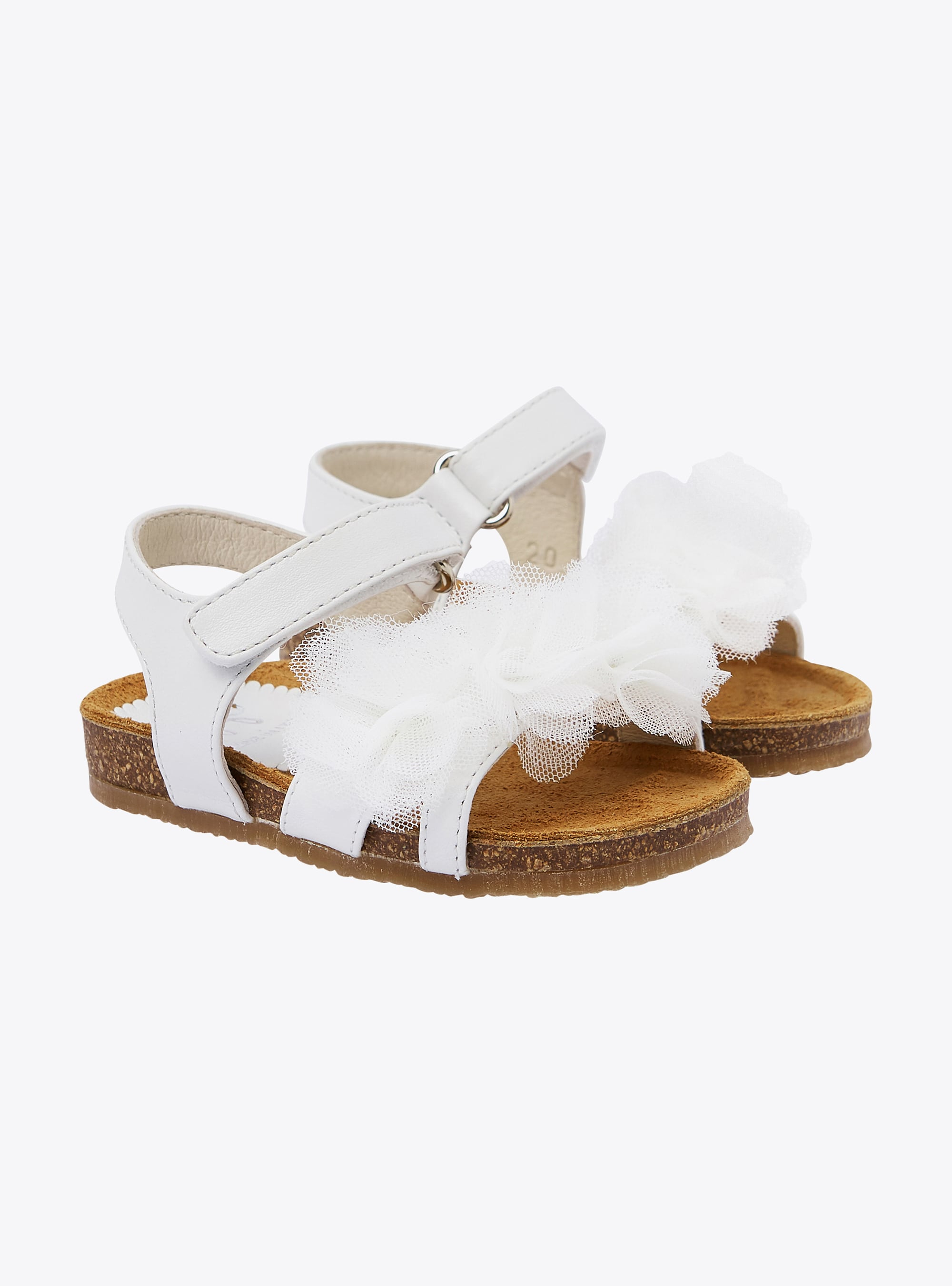 Sandal with tulle flowers in white - Shoes - Il Gufo