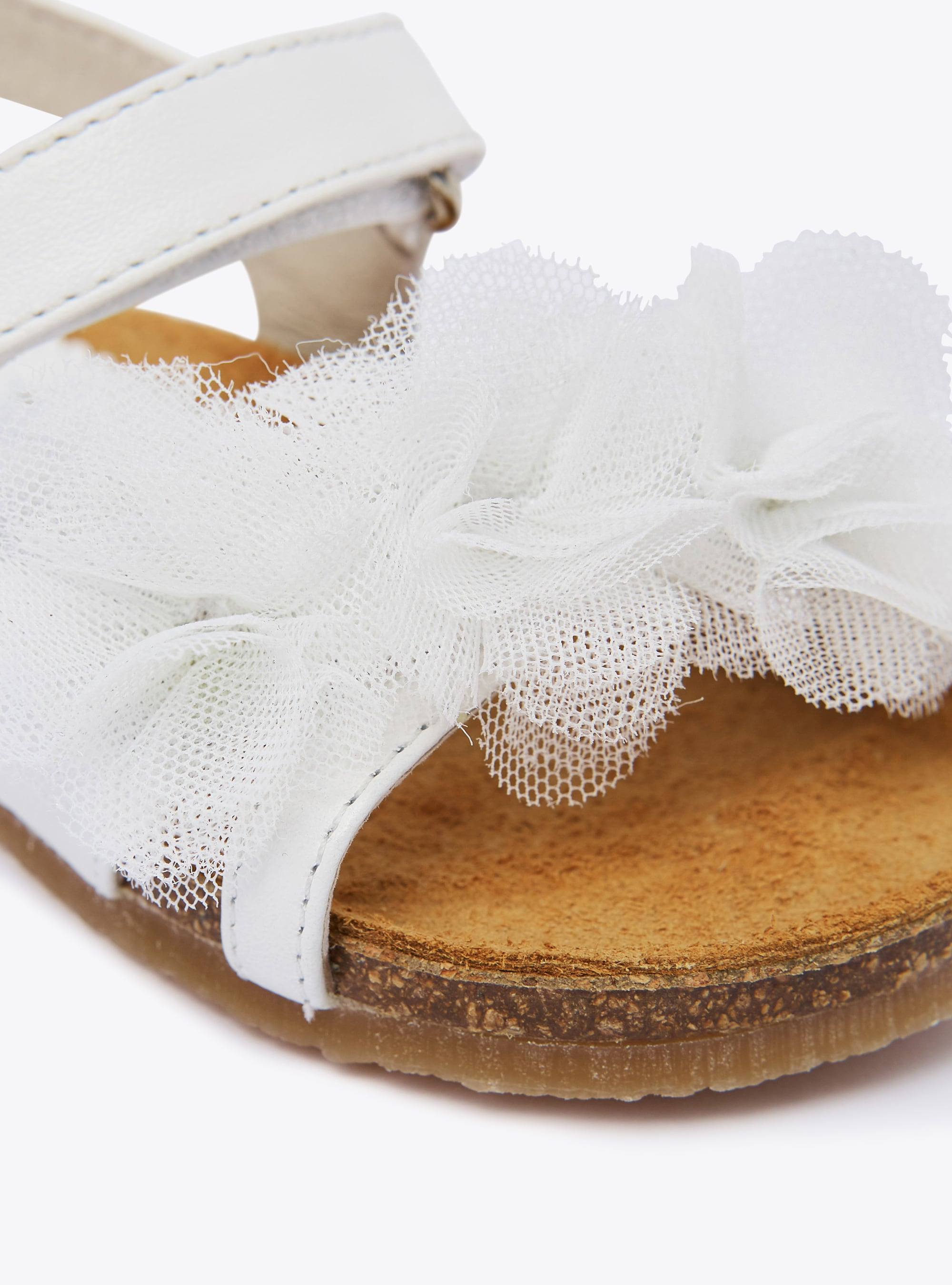 Sandal with tulle flowers in white - White | Il Gufo