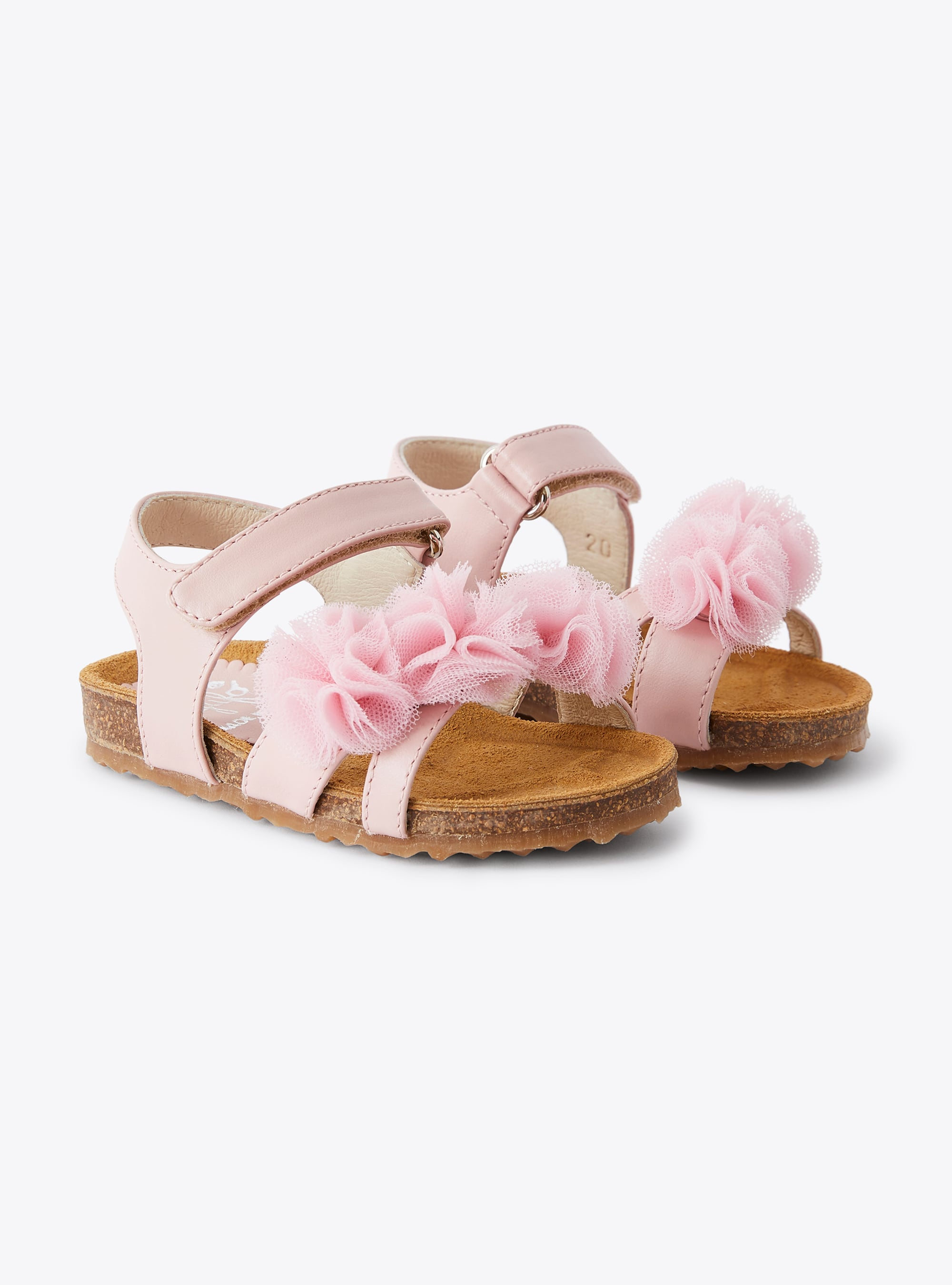 Sandal with tulle flowers in pink - Shoes - Il Gufo