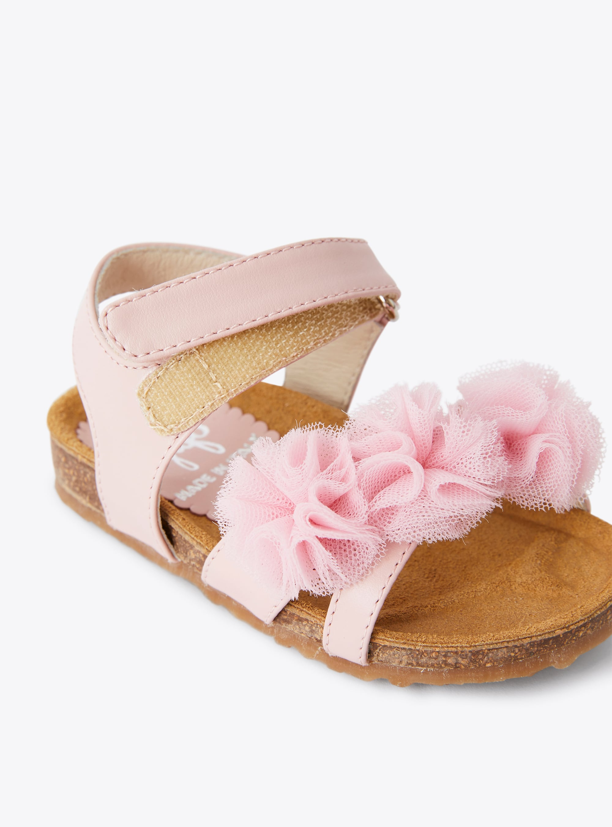 Sandal with tulle flowers in pink - Pink | Il Gufo