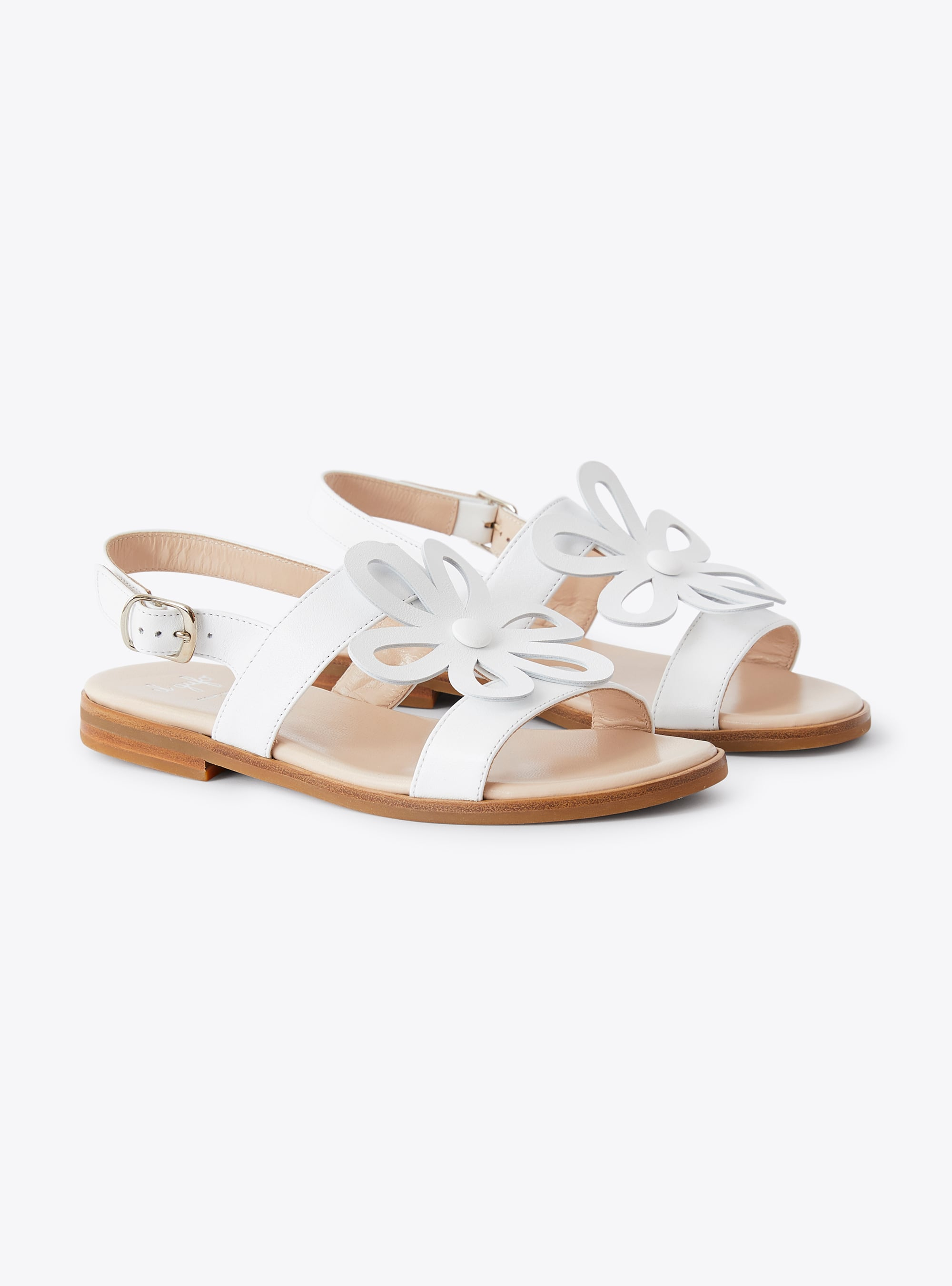 Leather sandal with flower in white - Shoes - Il Gufo