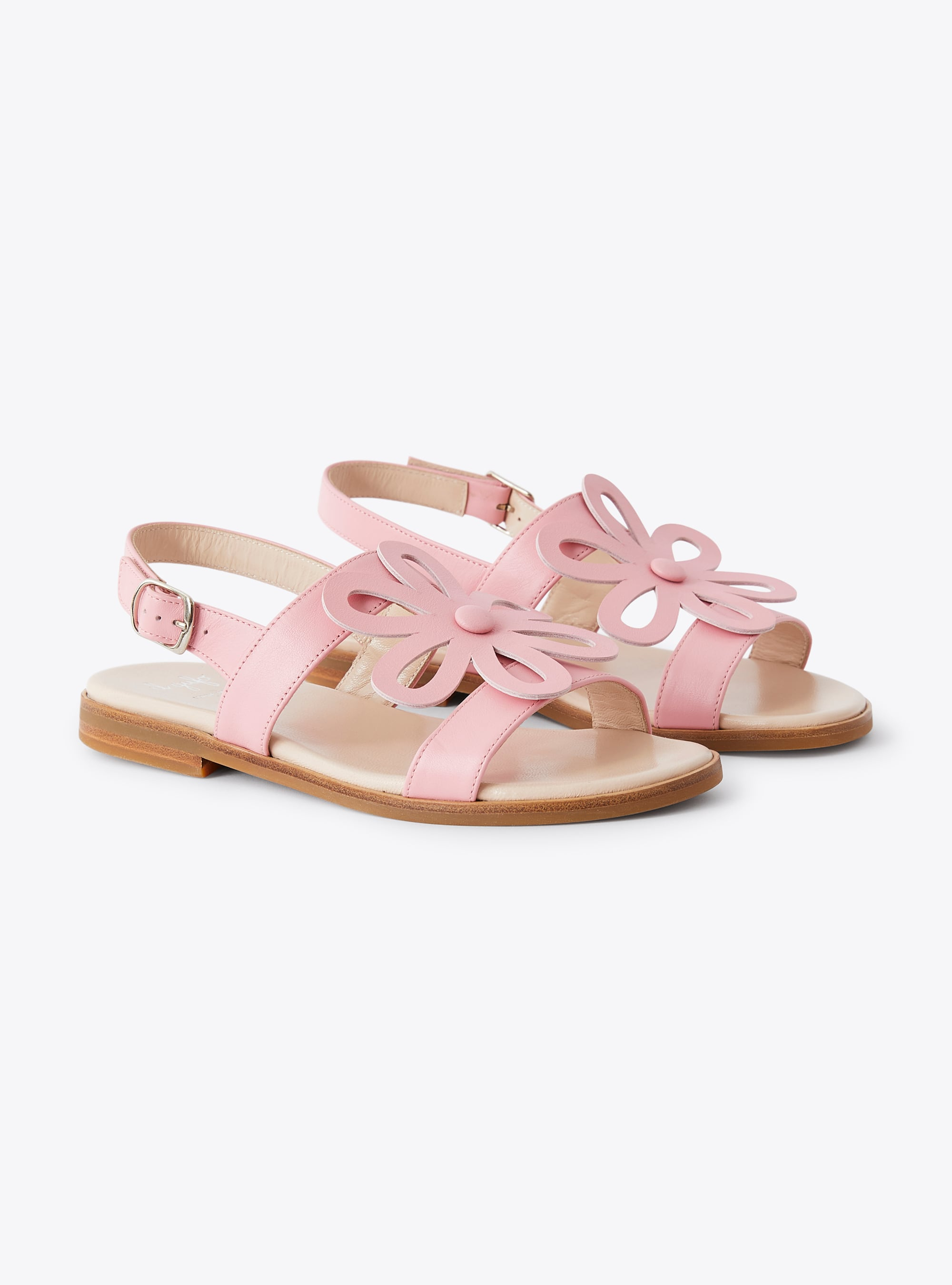 Leather sandal with flower in pink - Shoes - Il Gufo
