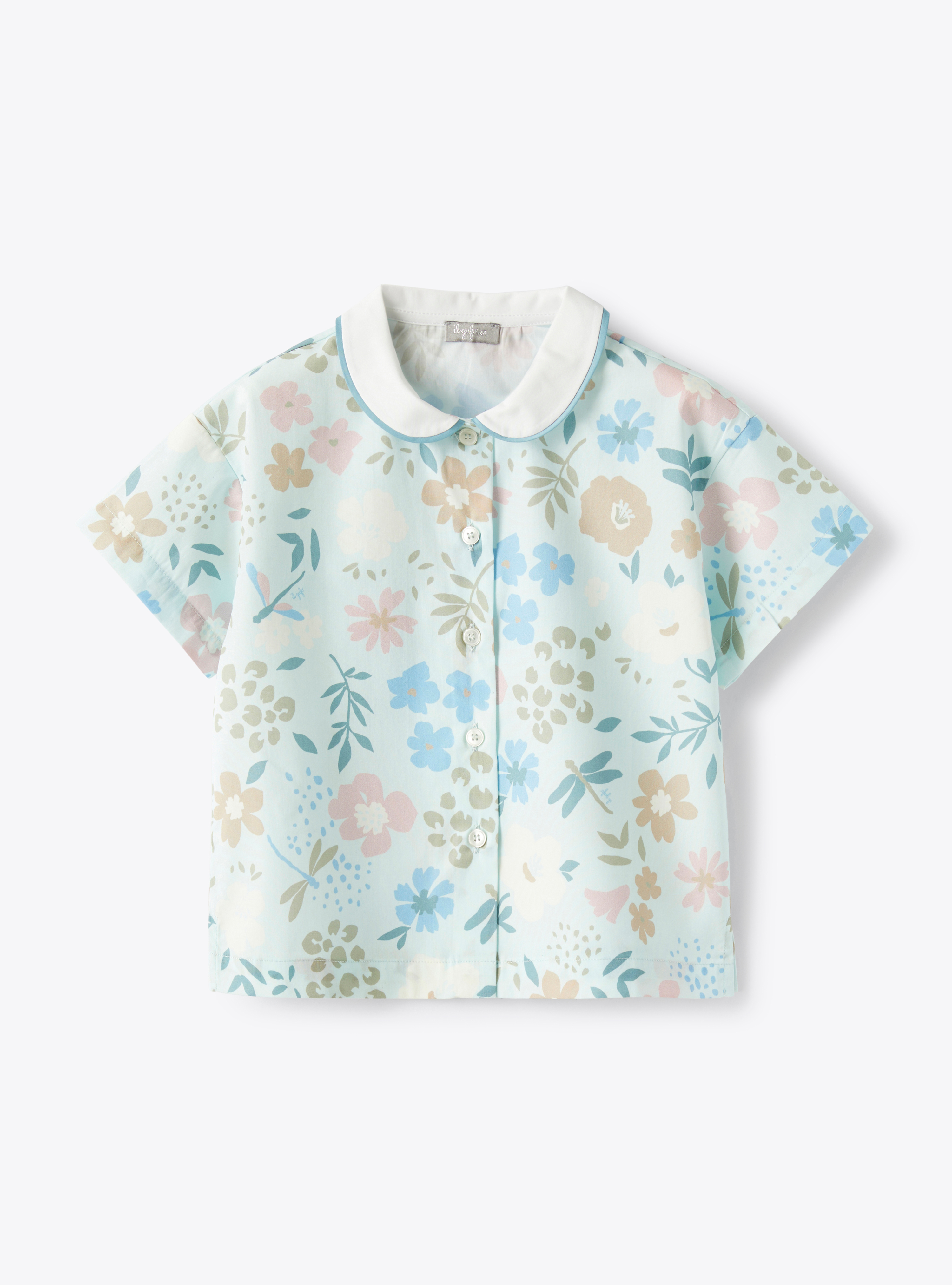 Cotton shirt with sea-green-dragonfly print - Brown | Il Gufo