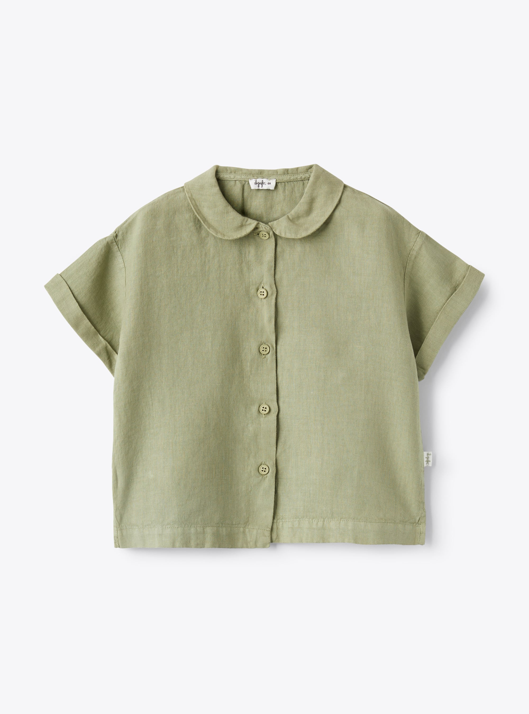 Льняная рубашка оттенка зеленого шалфея, окрашенная в готовом виде - Зеленый | Il Gufo