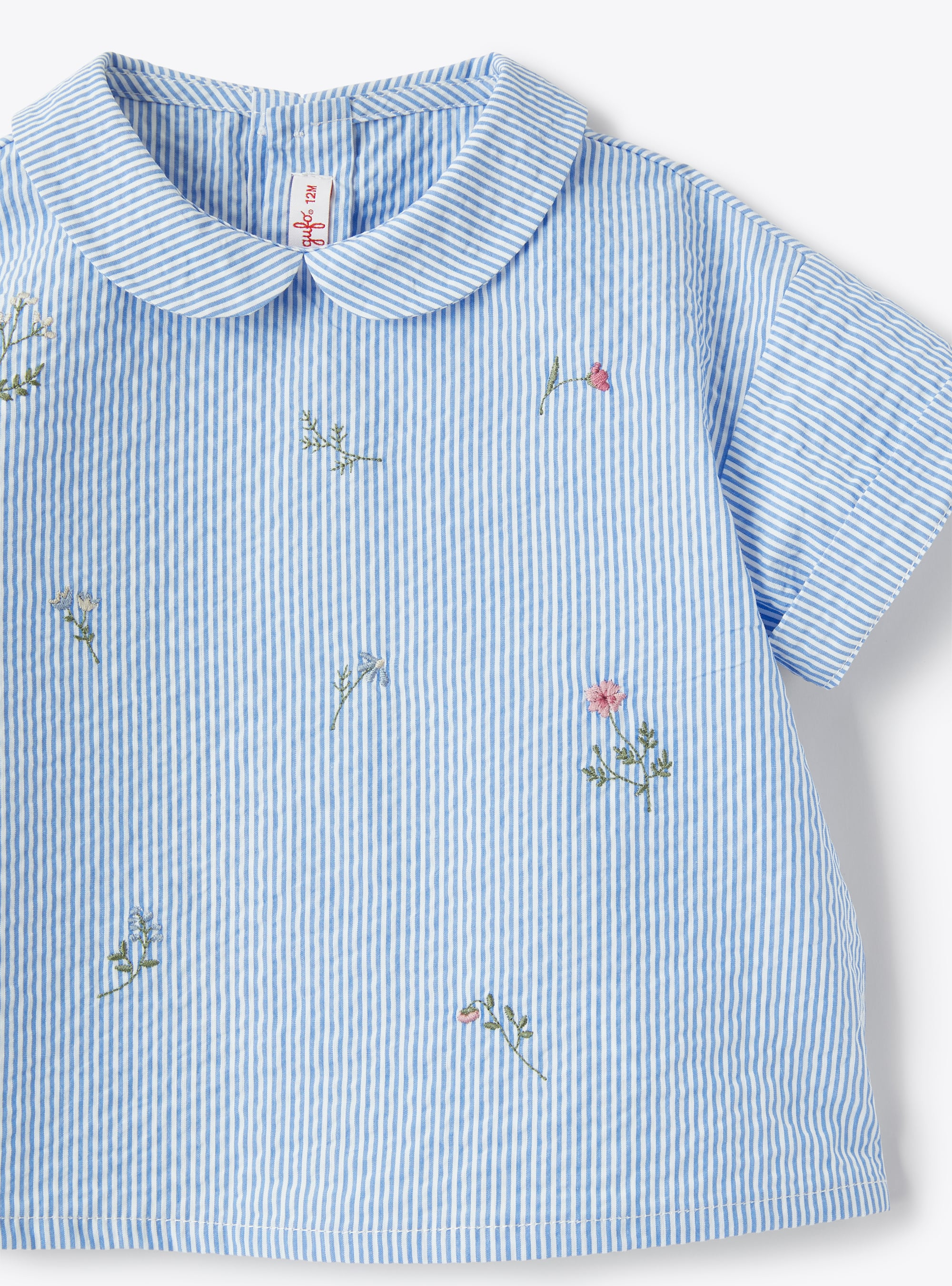 Seersucker shirt with embroidered floral details - Brown | Il Gufo
