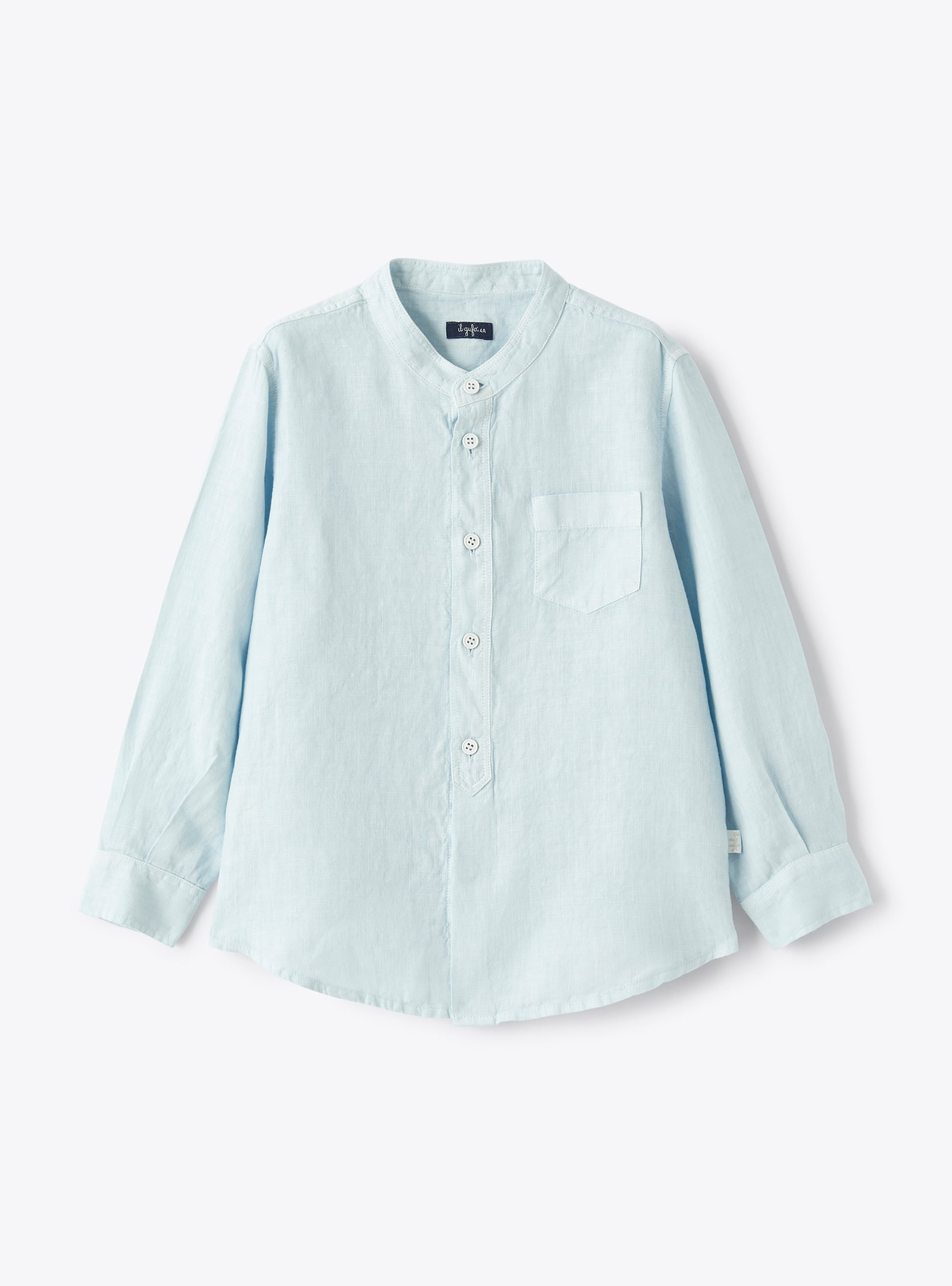 Голубая льняная рубашка с воротником-стойкой - Рубашки - Il Gufo