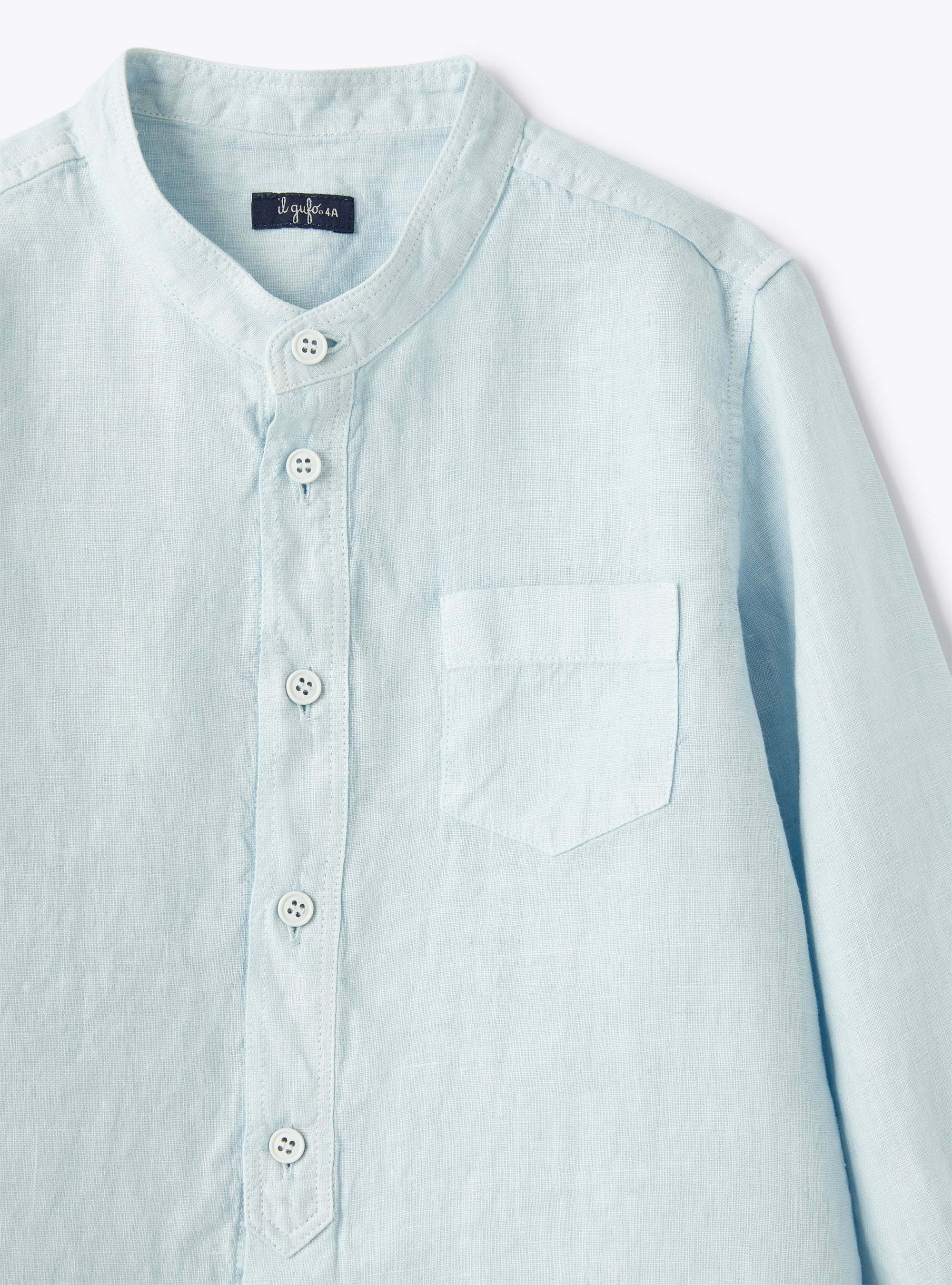 Mandarin-collar shirt in sky-blue linen - Light blue | Il Gufo