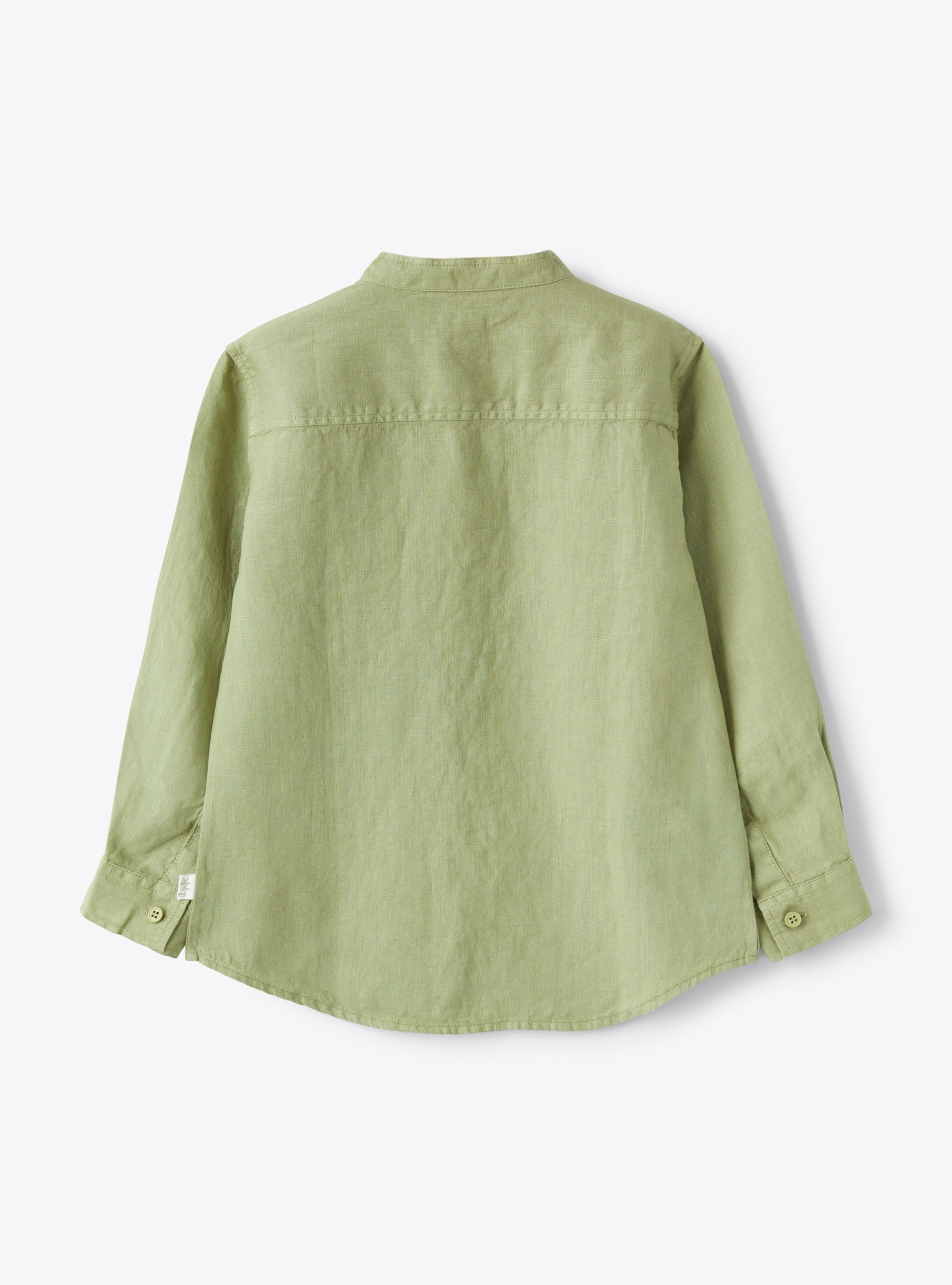 Mandarin-collar shirt in sage-green linen - Green | Il Gufo