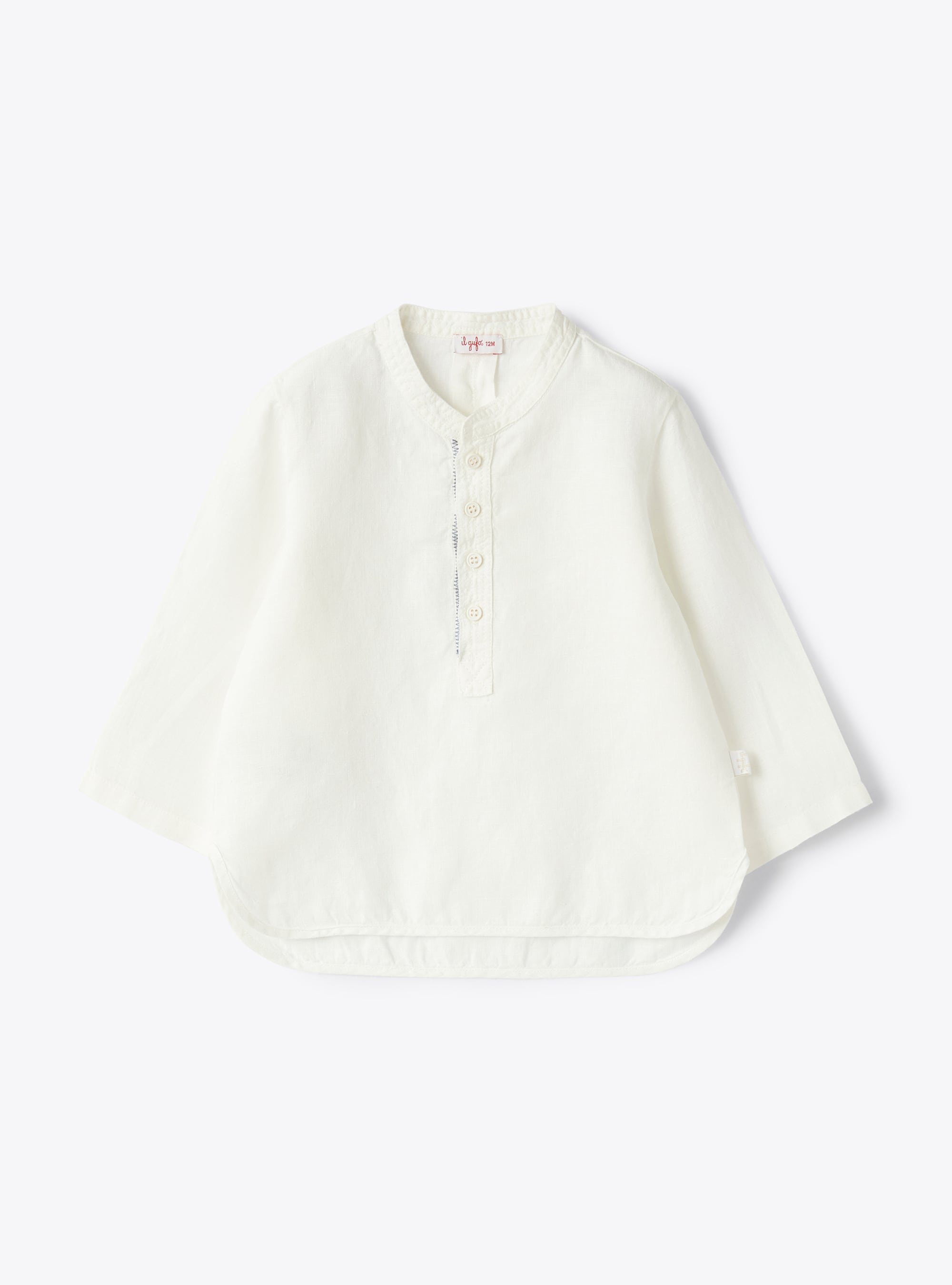 Baby boys’ mandarin-collar shirt in white linen - Shirts - Il Gufo