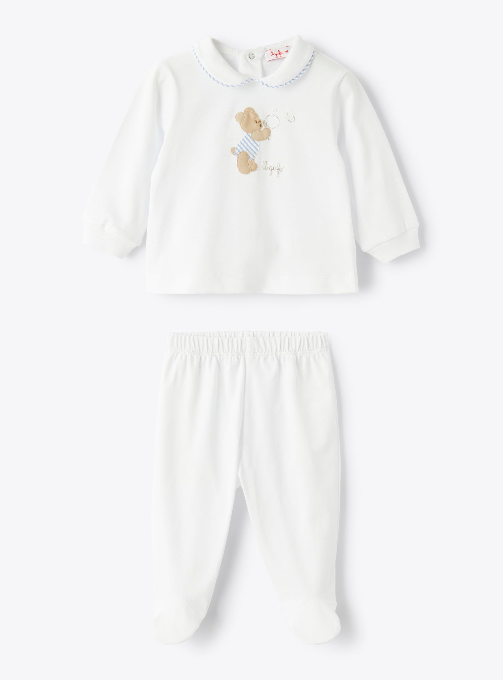 Two-piece babysuit for baby boys with teddy-bear detail - Light blue | Il Gufo