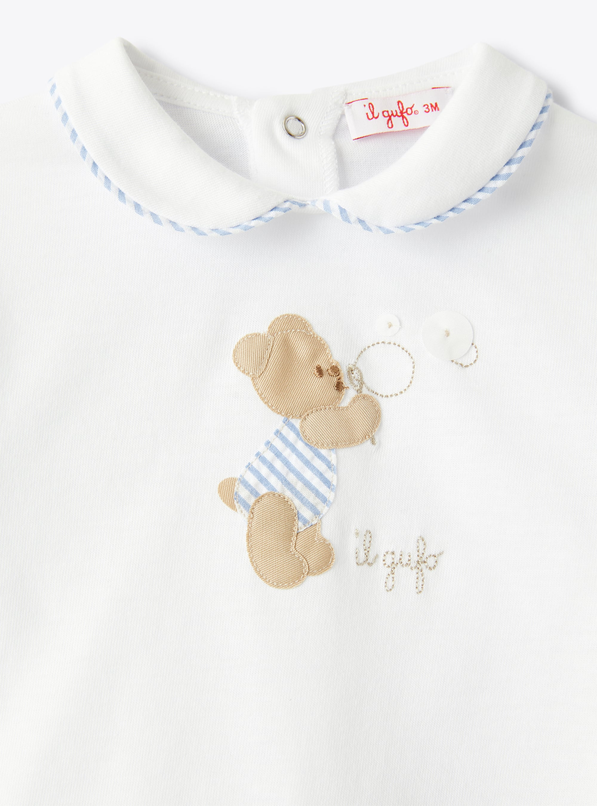 Two-piece babysuit for baby boys with teddy-bear detail - Light blue | Il Gufo