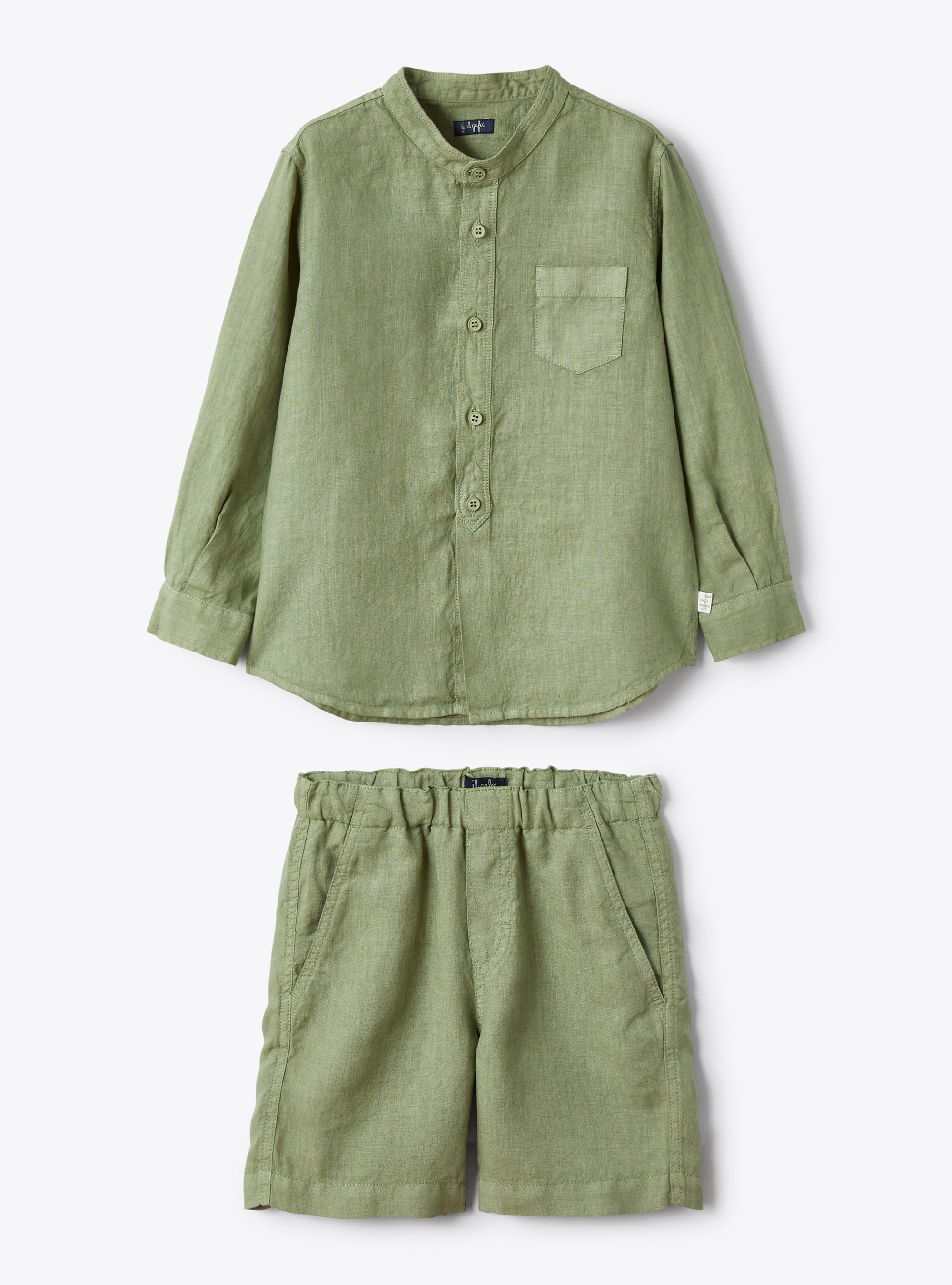 Two-piece set in sage-green linen - Green | Il Gufo