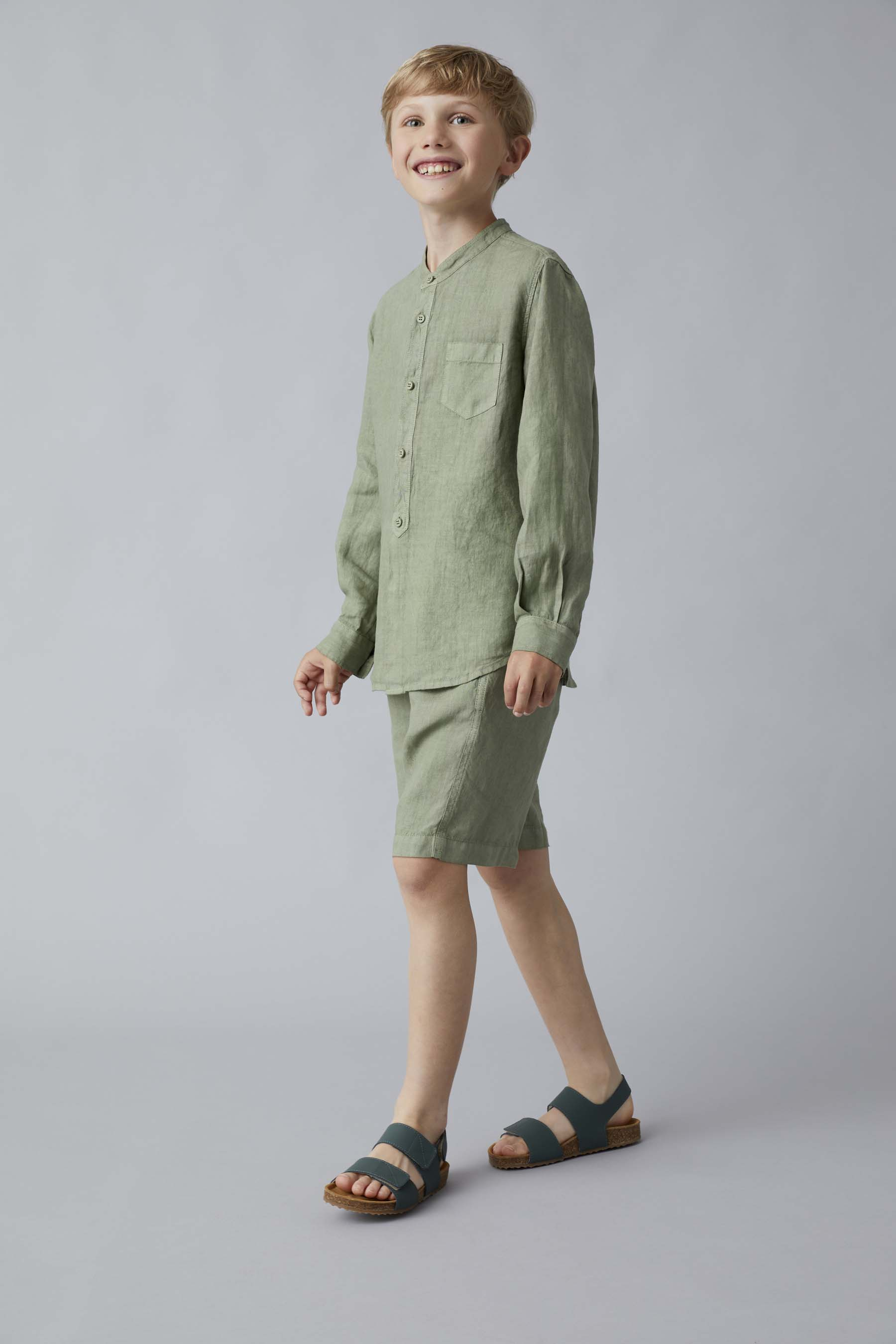 Two-piece set in sage-green linen - Green | Il Gufo