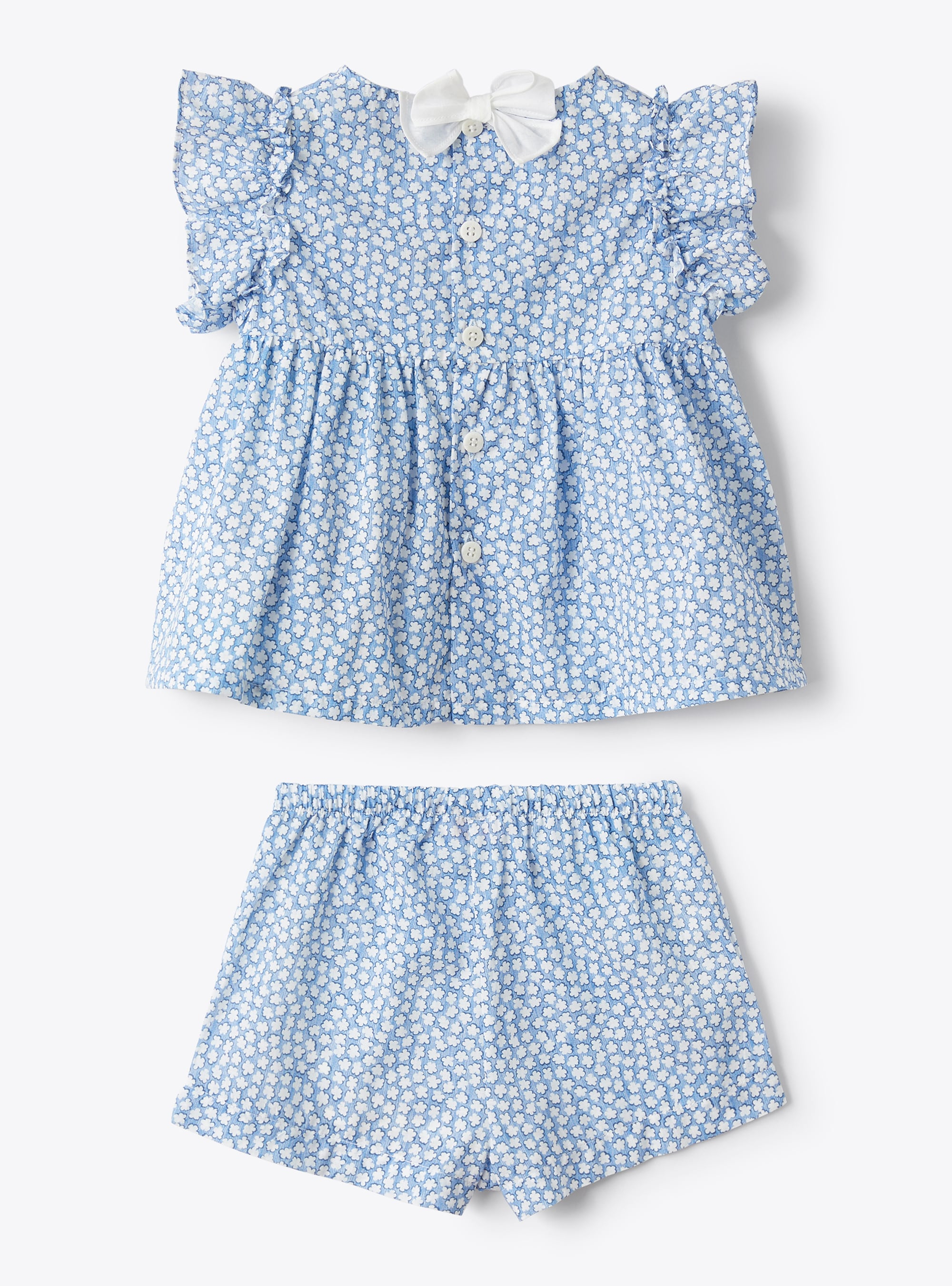 Two-piece set for baby girls with a floral print - Blue | Il Gufo