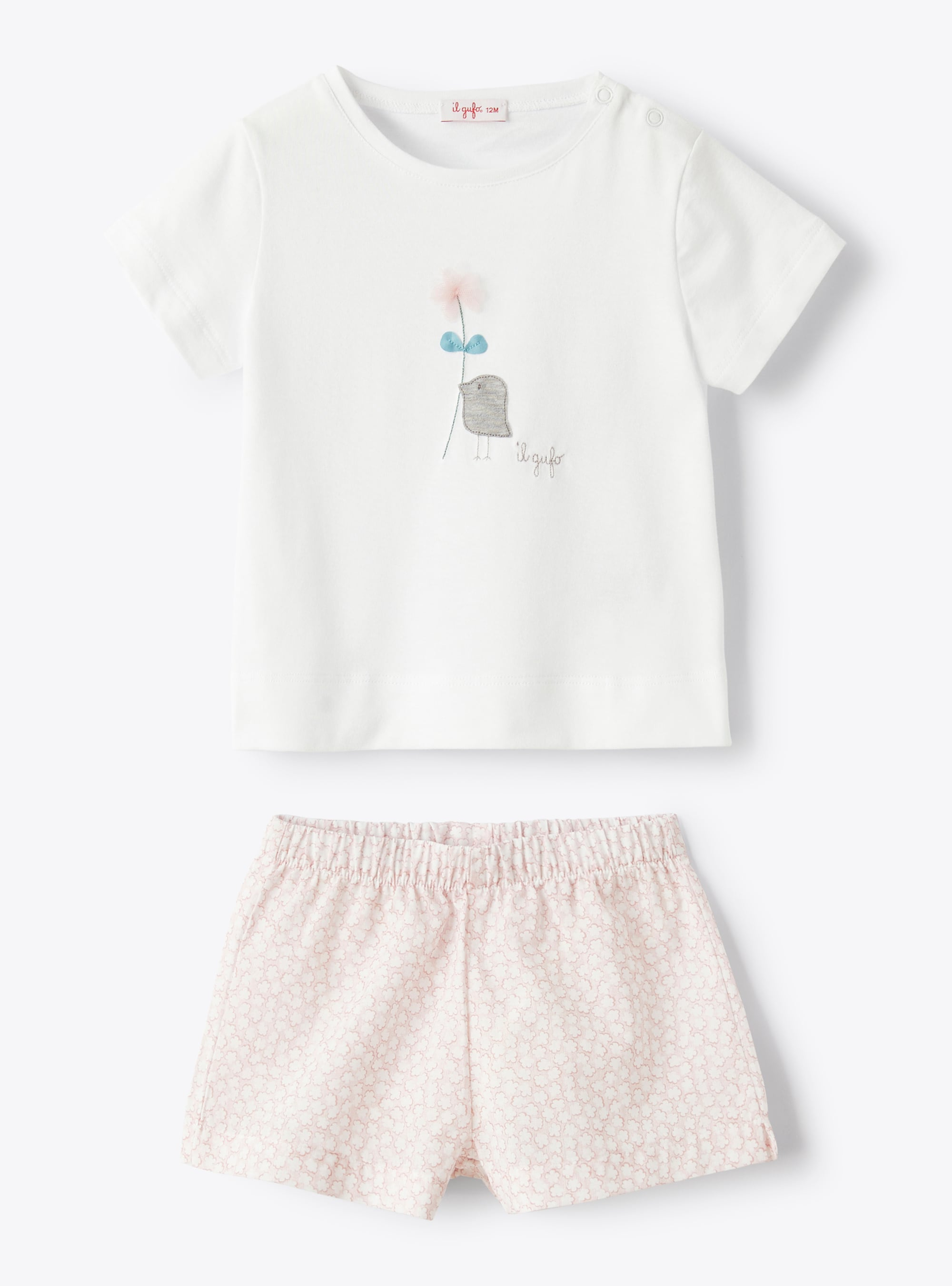 Zweiteiliges Babyset für Mädchen mit Shorts mit kleinen Blümchen - Rose | Il Gufo