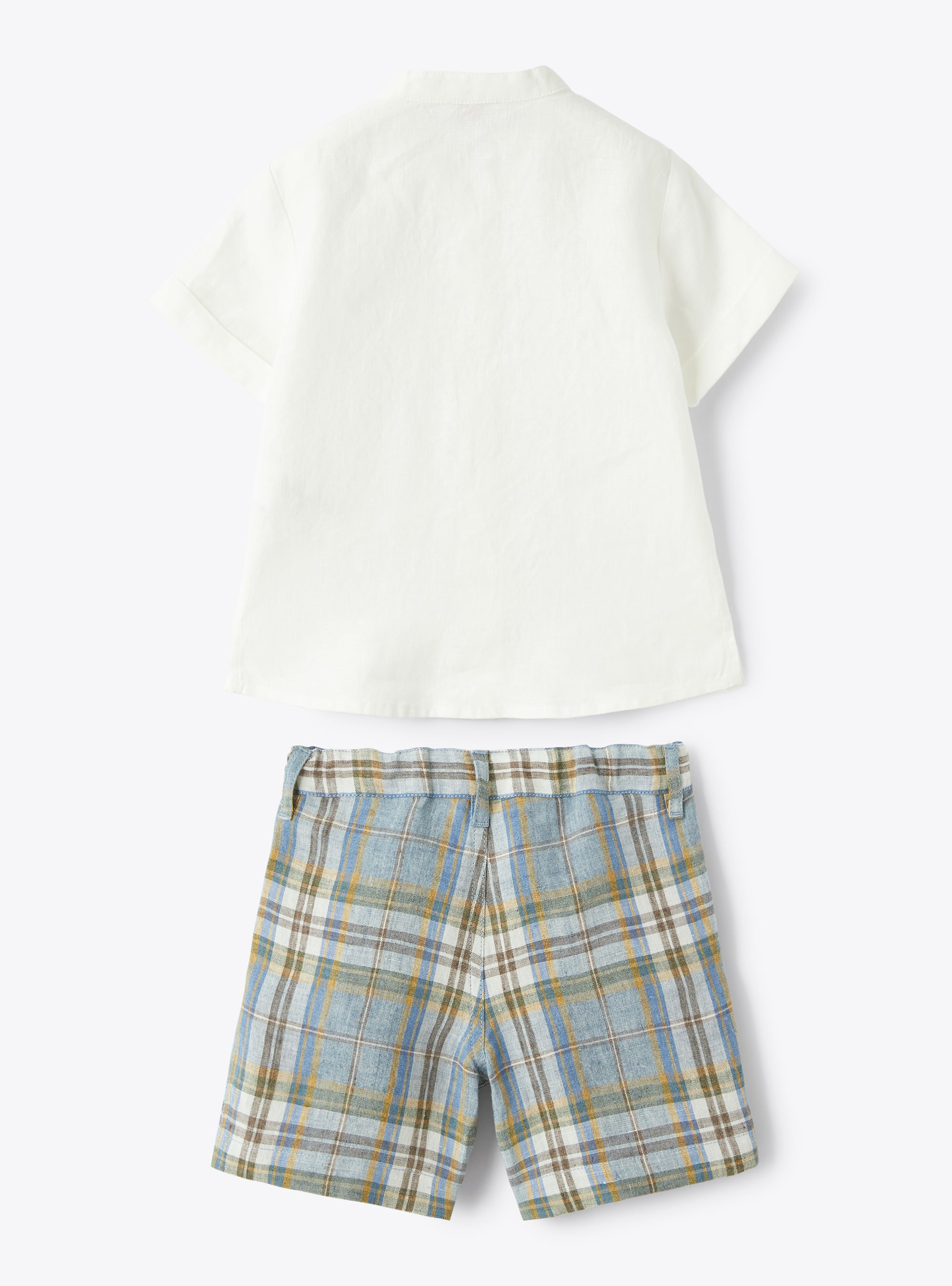 Two-piece set for baby boys with Madras-patterned trousers - Beige | Il Gufo