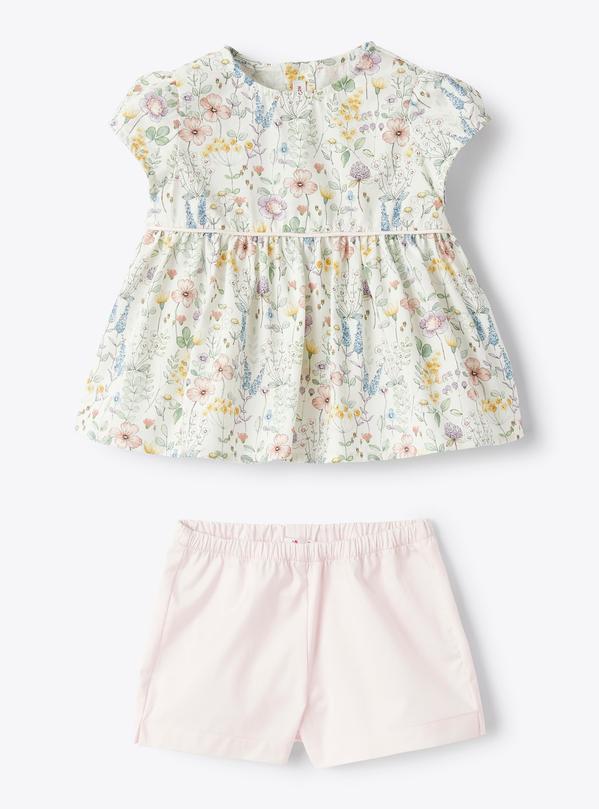 Two-piece set for baby girls in floral-printed organic cotton - Green | Il Gufo