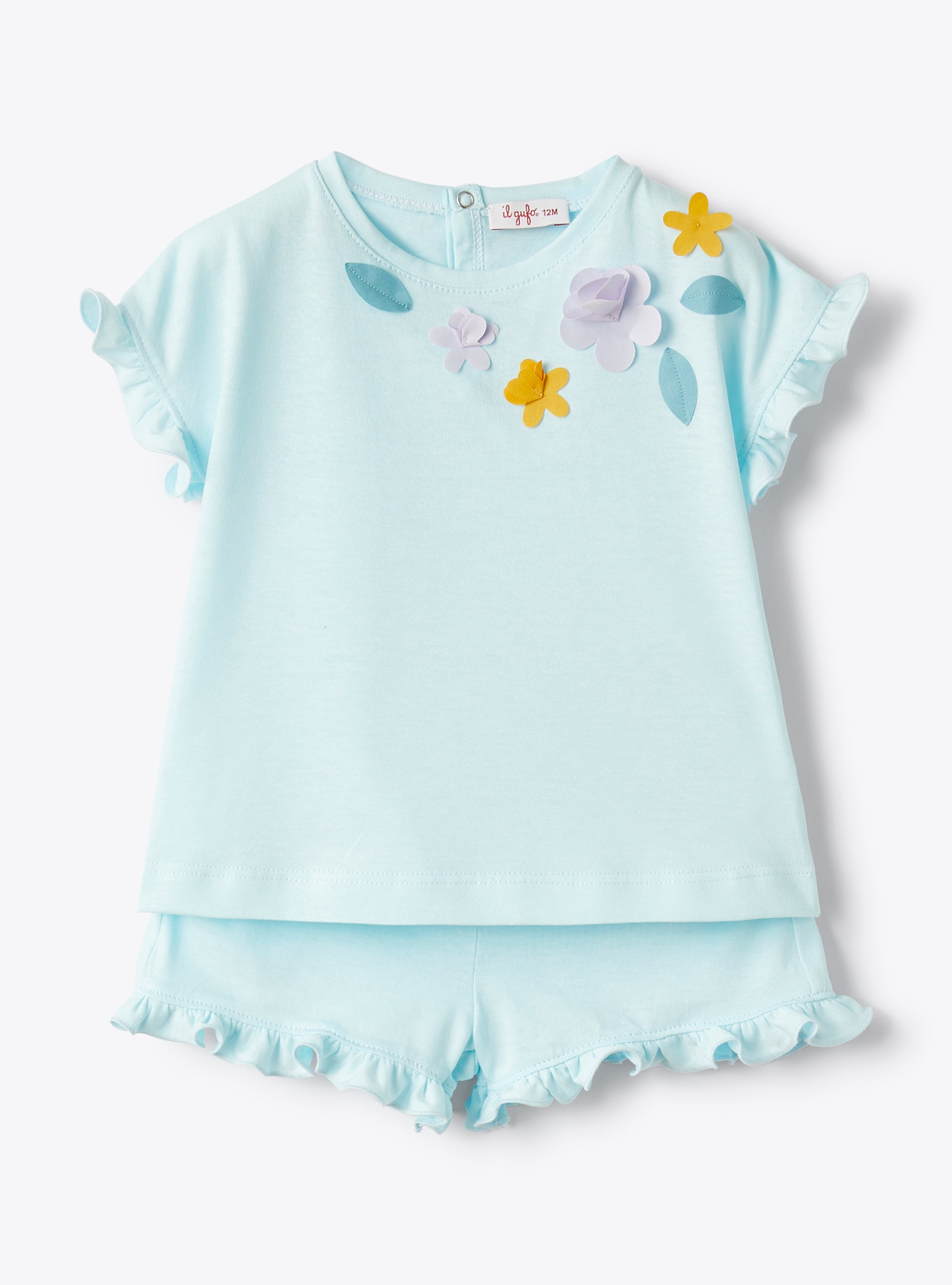 Two-piece set for baby girls in jersey with appliquéd flowers - COMPLETO DUE PEZZI - Il Gufo