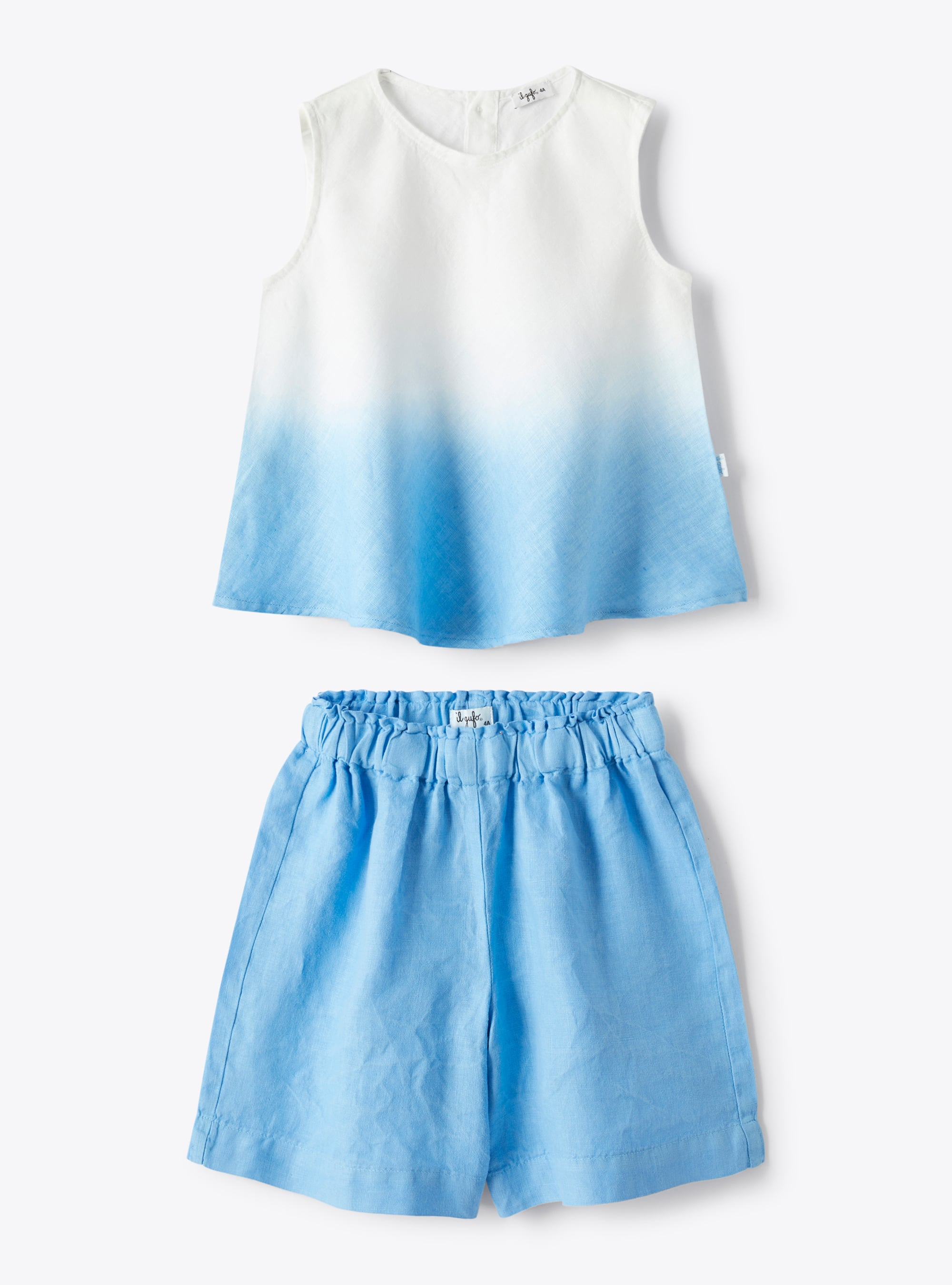 Two-piece set in nuanced sky-blue linen - Brown | Il Gufo