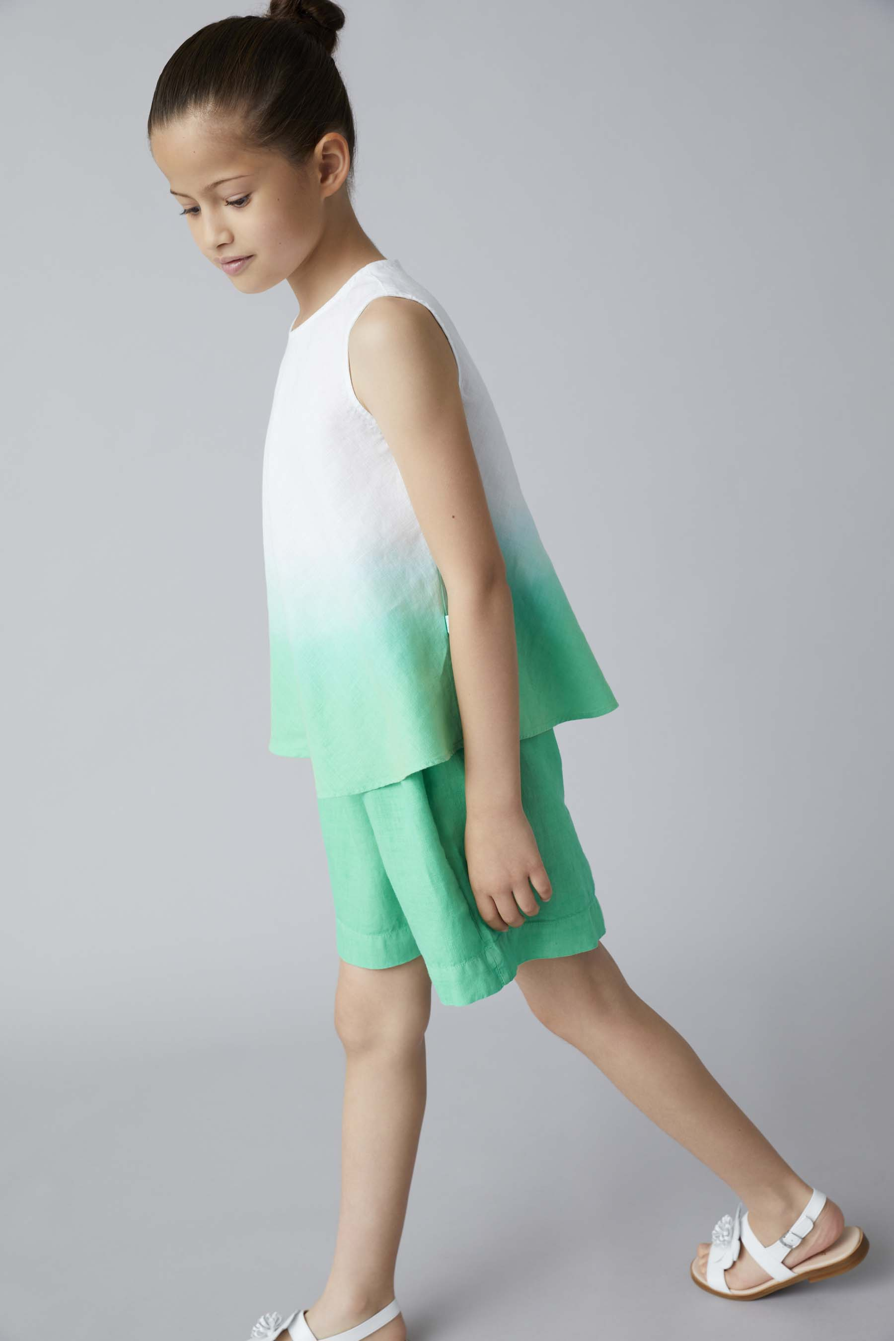 Two-piece set in linen with lime-green gradient colour - Green | Il Gufo